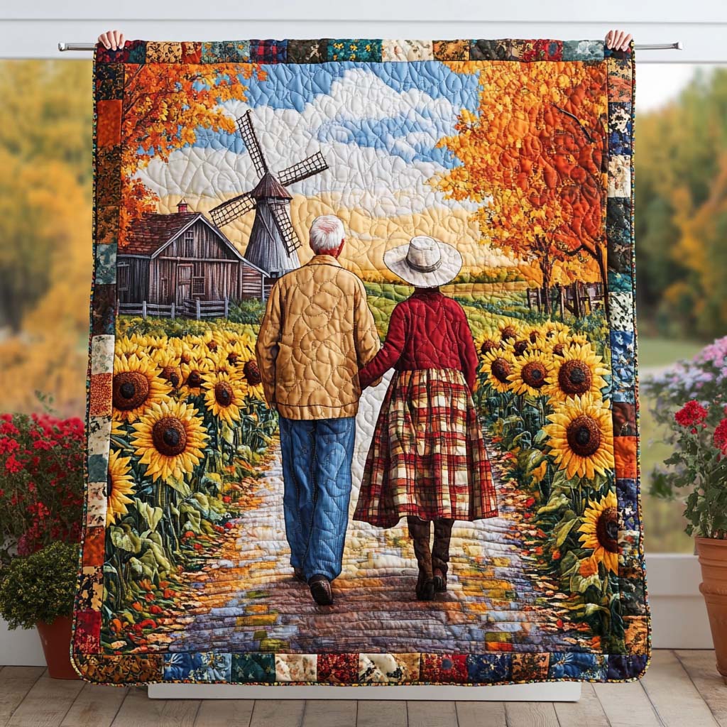 Love in Fall Quilted Blanket Cute Bed Blankets Gifts For Couples Who Have Everything - Marykun