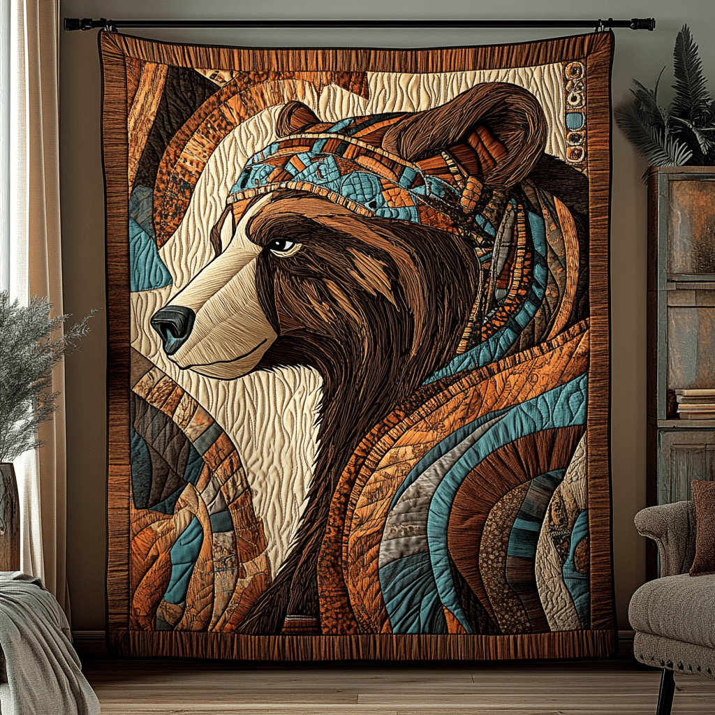 Majestic Bear Quilted Blanket Sofa Couch Throw Blanket Native American Dad Birthday Gifts - Marykun