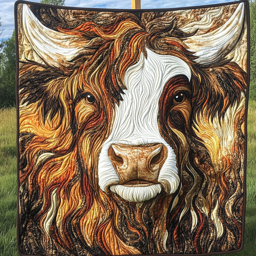 Majestic Highland Stare Quilted Blanket Bed Christmas Decor Highland Cow Gifts For Her - Marykun