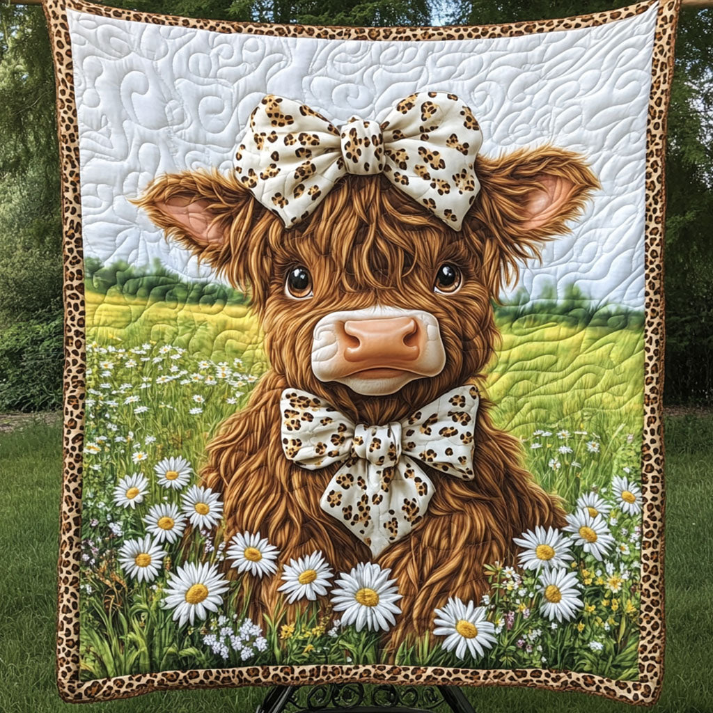 Meadow Bow Beauty Quilted Blanket Sofa Couch Throw Blanket Highland Cow Presents - Marykun