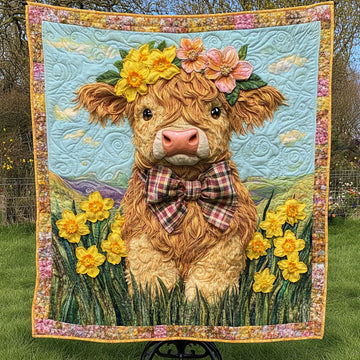Meadow Princess Bloom Quilted Blanket Bed Christmas Decor Gifts For Highland Cow Lovers - Marykun