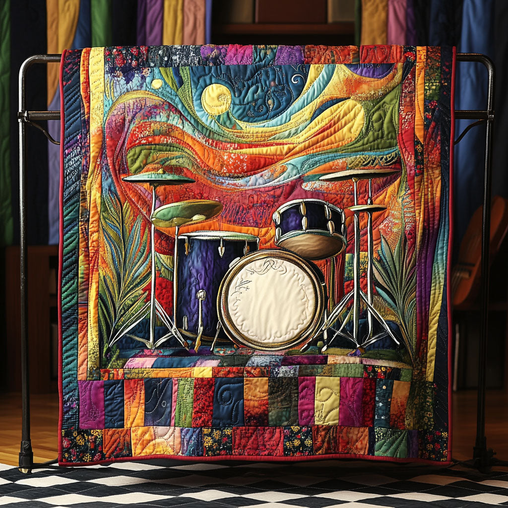 Melody in Motion Quilted Blanket Best Couch Throw Blanket Xmas Gifts For Drummers - Marykun