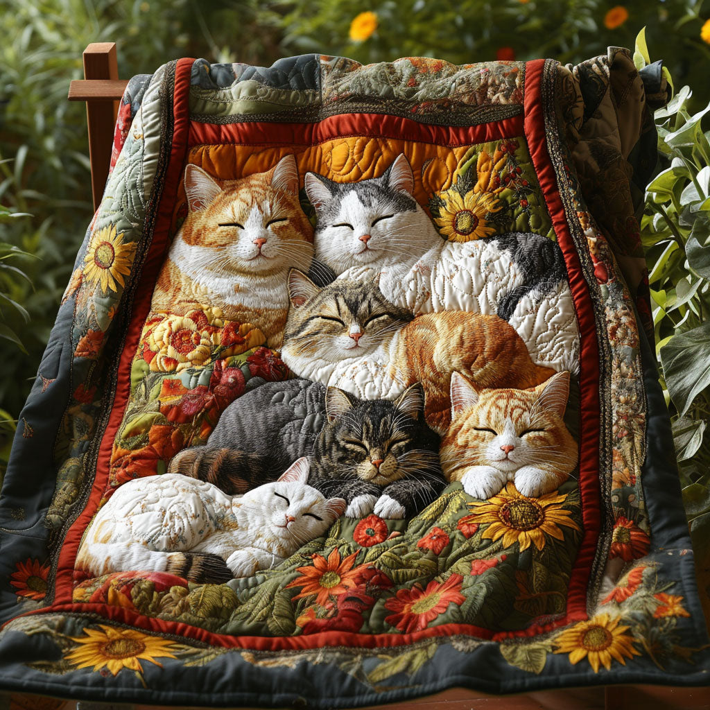 Meow Meadow Quilted Blanket Holiday Throw Blanket Black Cat Mom Gifts - Marykun