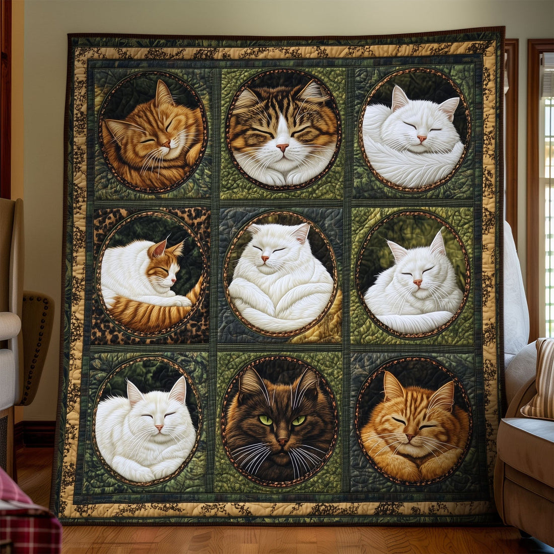 Meow Meadows Quilted Blanket Winter Decor Blanket Black Cat Gifts For Her - Marykun