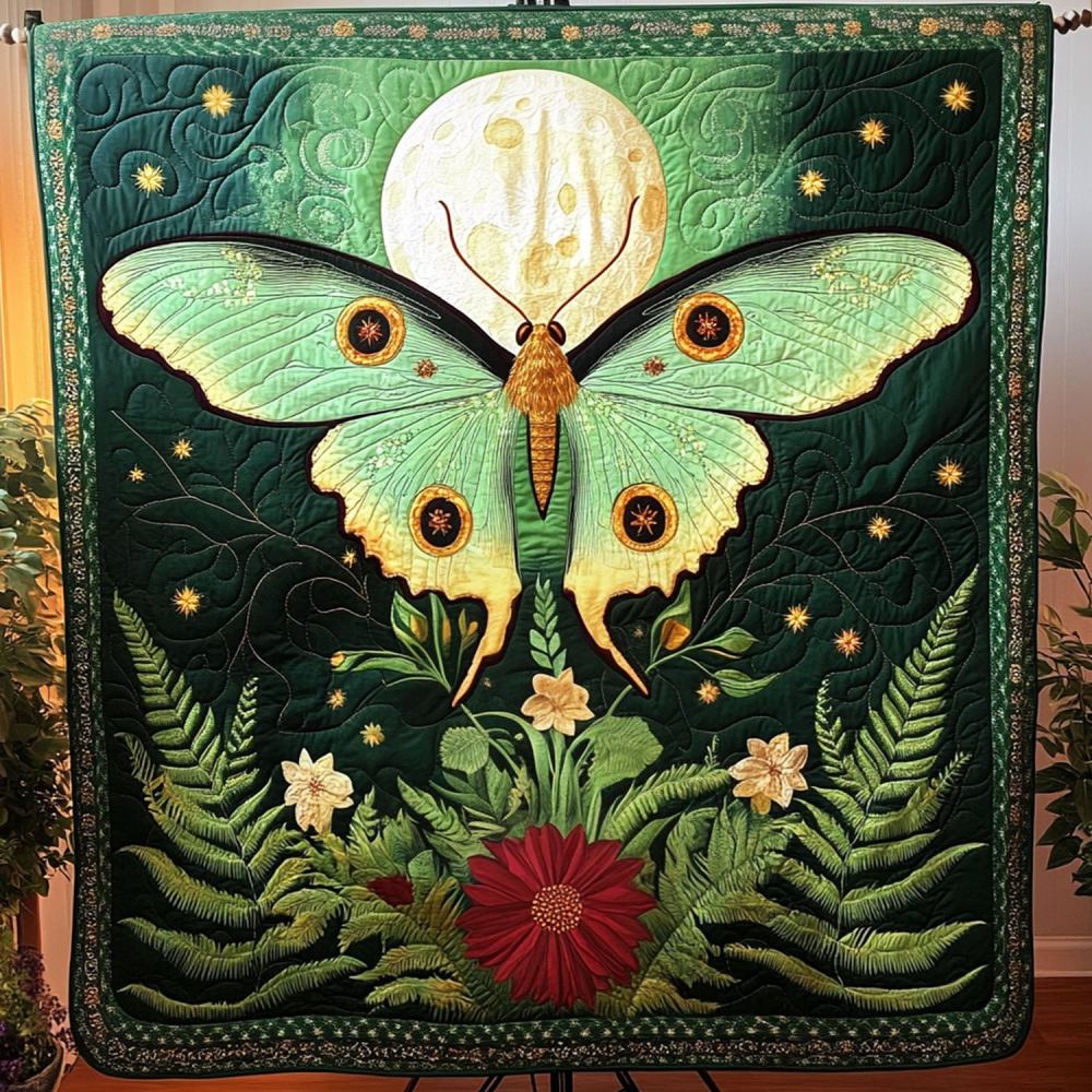 Midnight Moth Quilted Blanket Best Throw Blanket Butterfly Gift Ideas For Lovers - Marykun