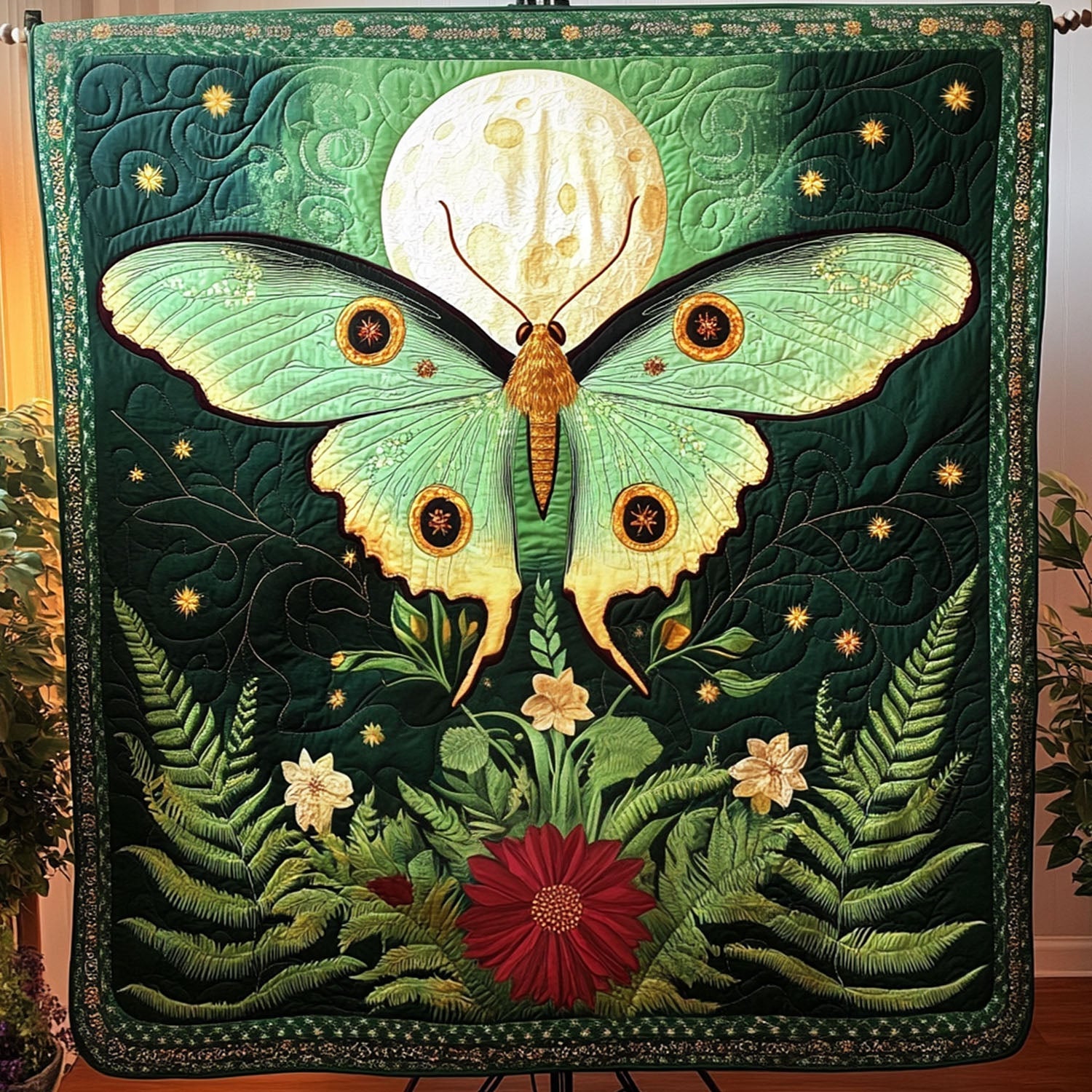 Midnight Moth Quilted Blanket Best Throw Blanket Butterfly Gift Ideas For Lovers - Marykun