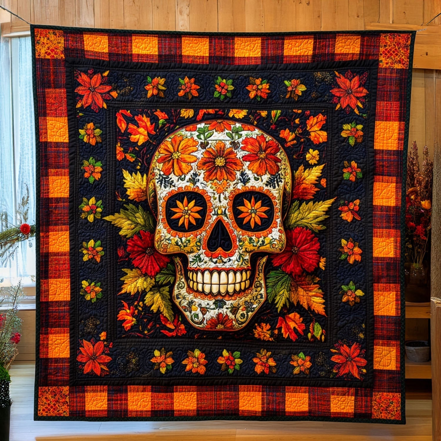 Midnight Skull Quilted Blanket Best Throw Blanket Mexican Skull Souvenirs - Marykun