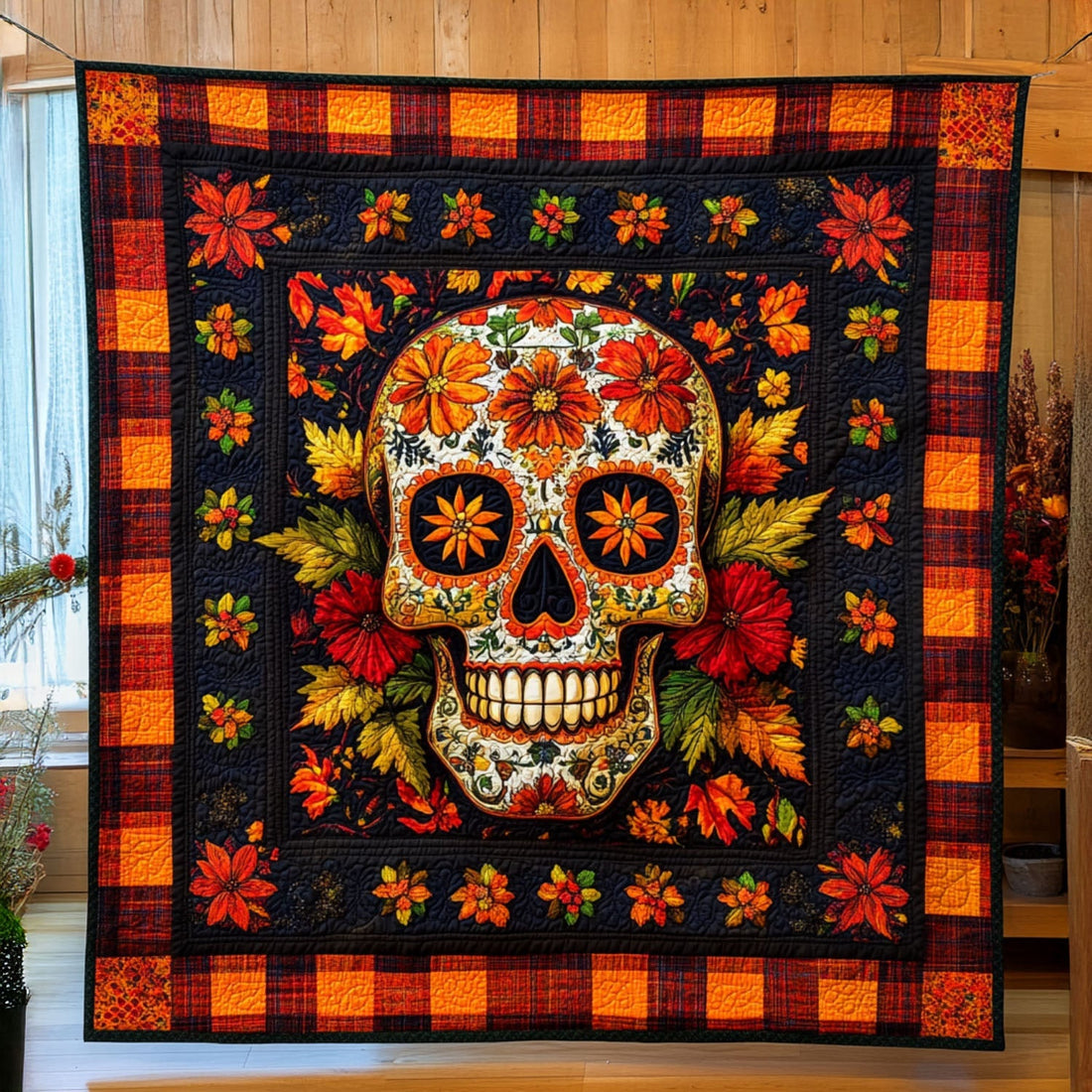 Midnight Skull Quilted Blanket Best Throw Blanket Mexican Skull Souvenirs - Marykun
