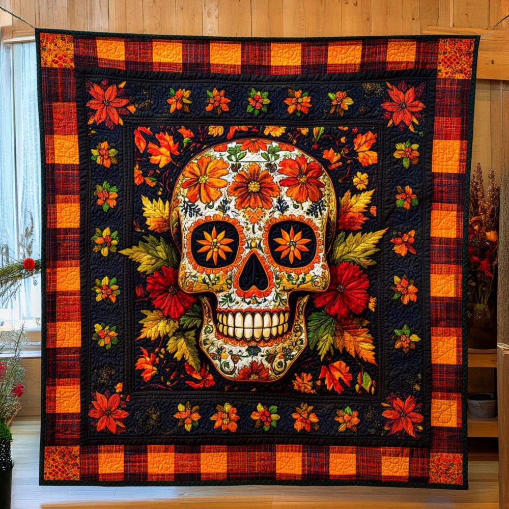 Midnight Skull Quilted Blanket Best Throw Blanket Mexican Skull Souvenirs - Marykun