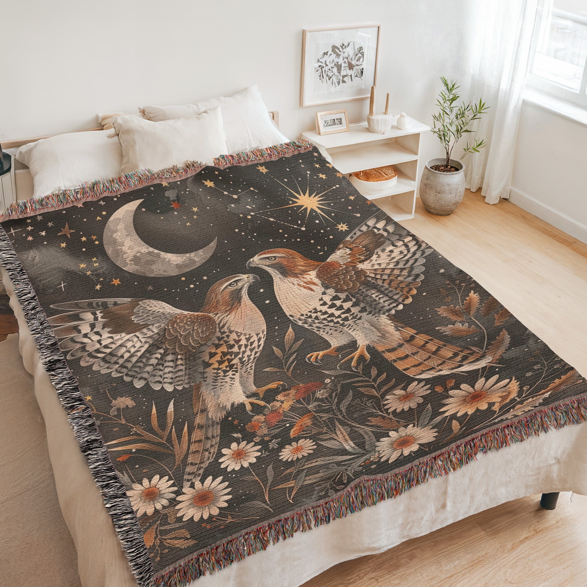 Red Tail Hawk Couple Woven Blanket