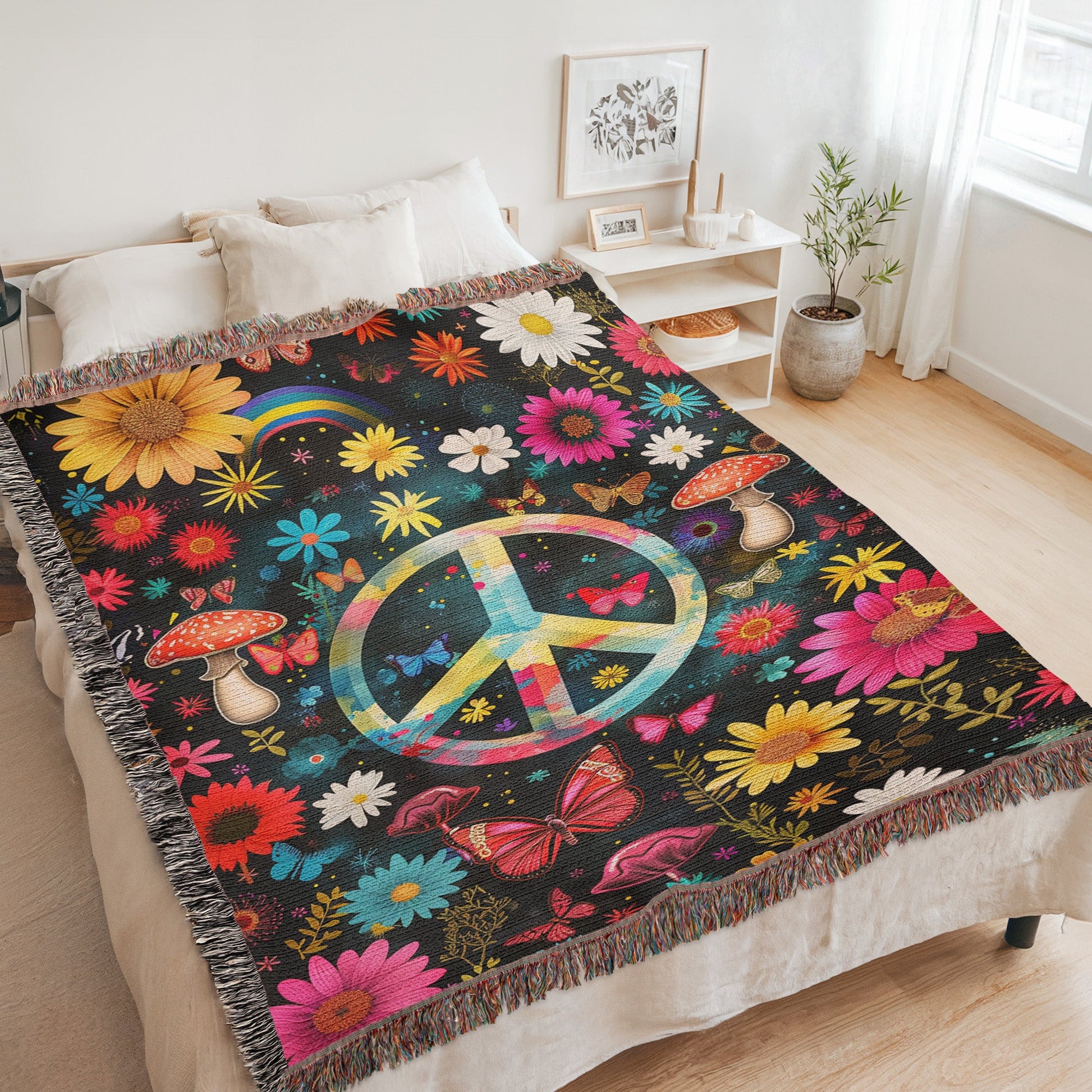 Hippie Peace Garden Woven Blanket