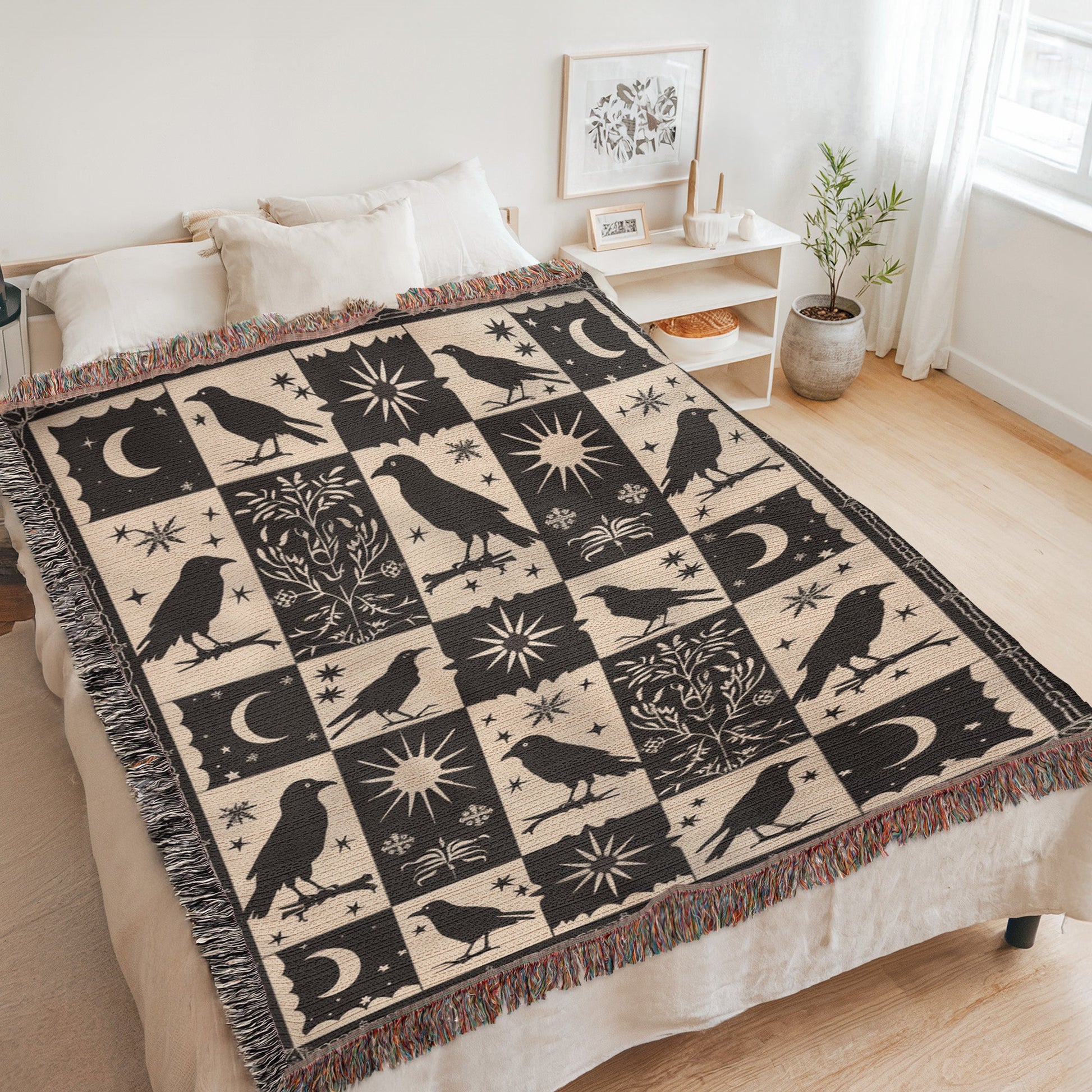 Black Crow Moon Woven Blanket