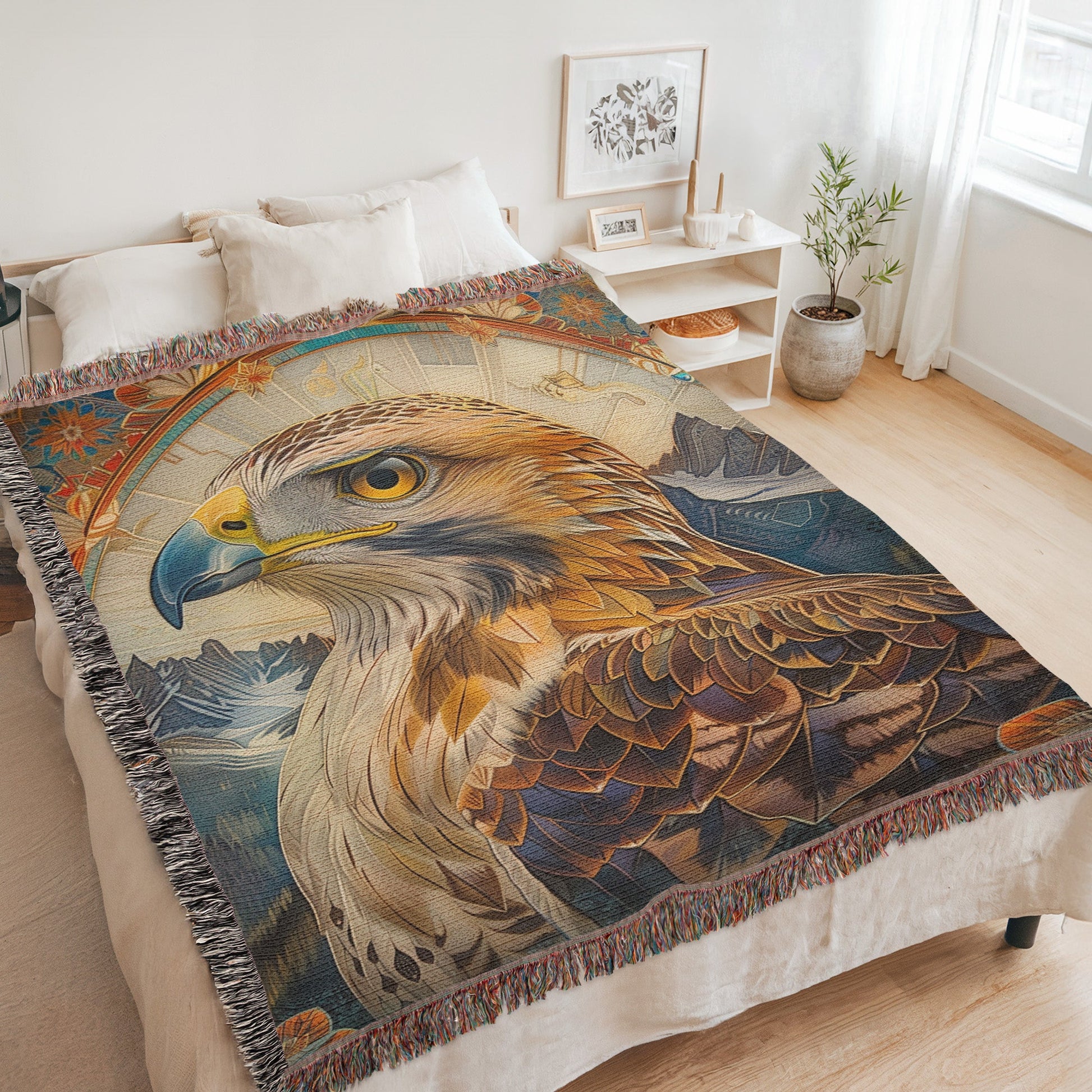 Red Tail Hawk Woven Blanket