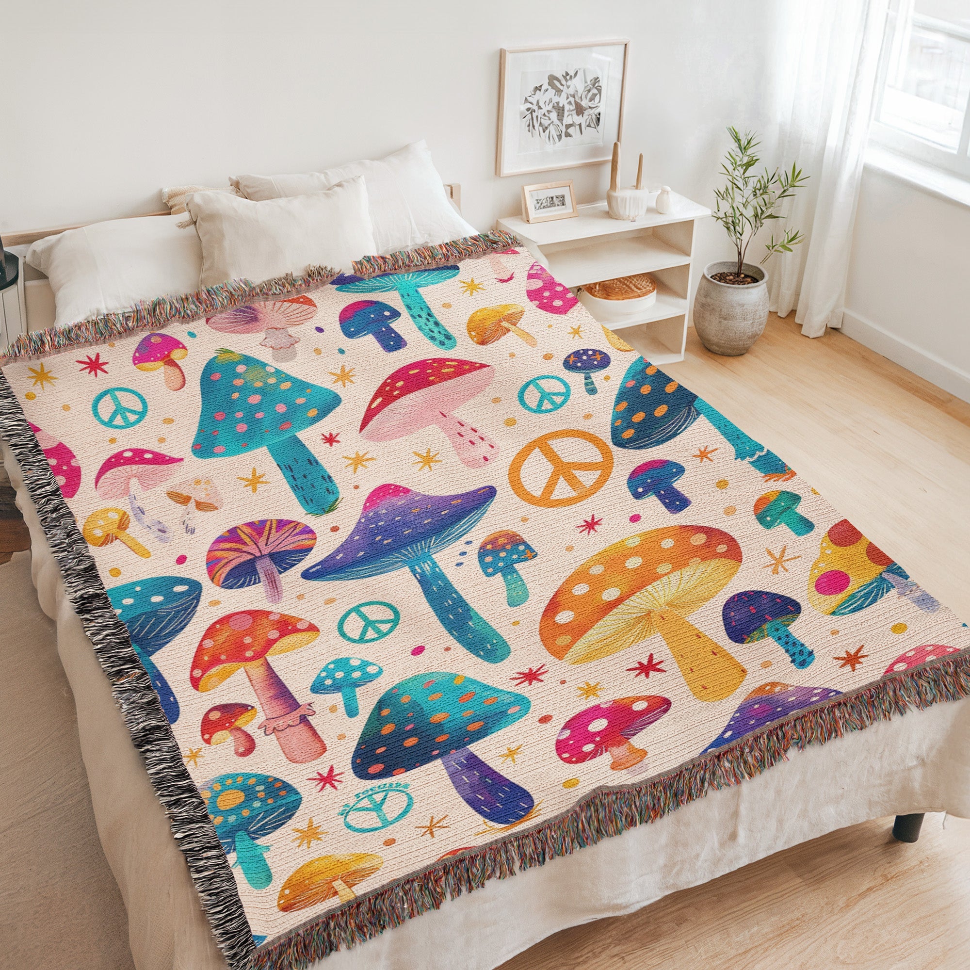 Mushroom Peace Woven Blanket