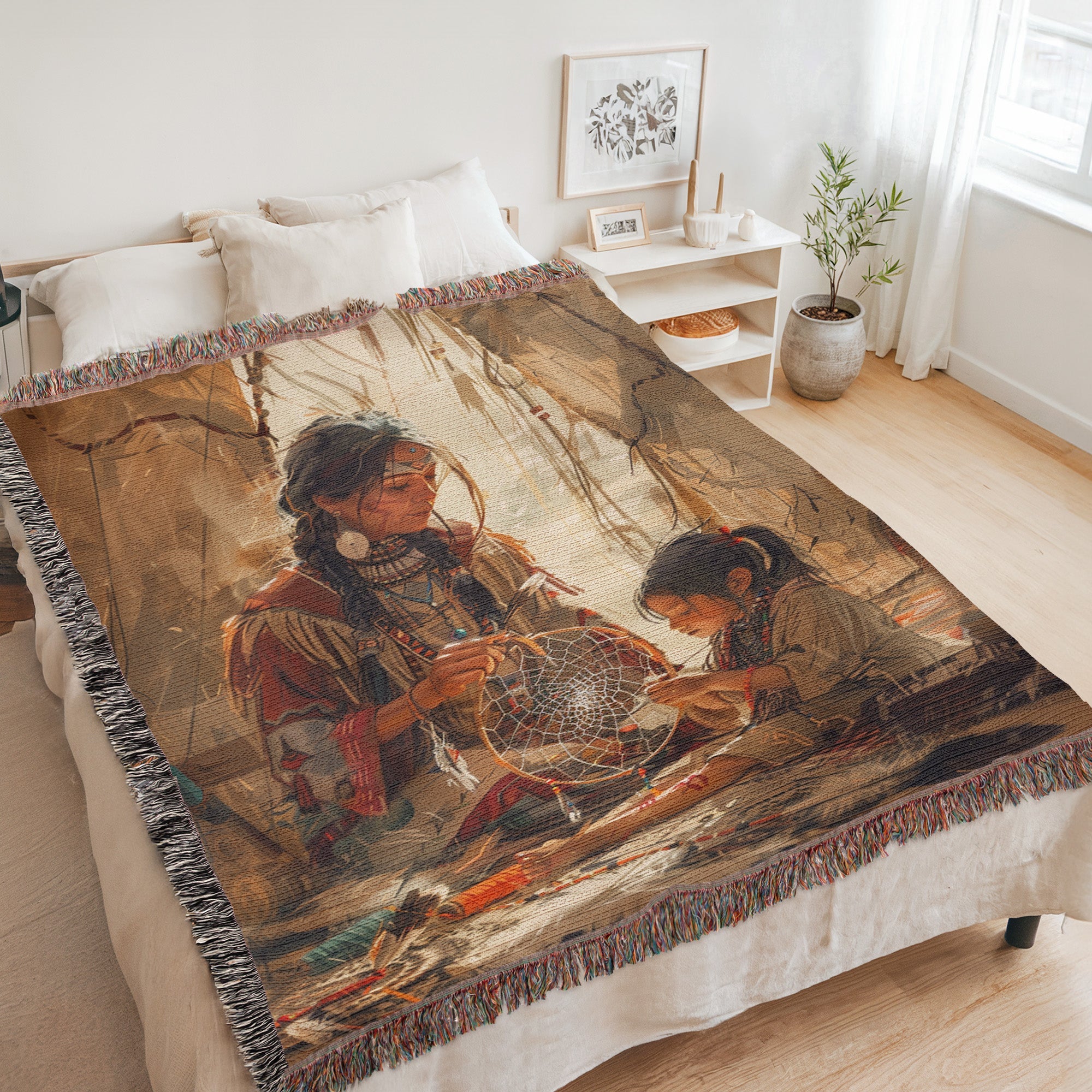 Native Mom Dreamcatcher Woven Blanket