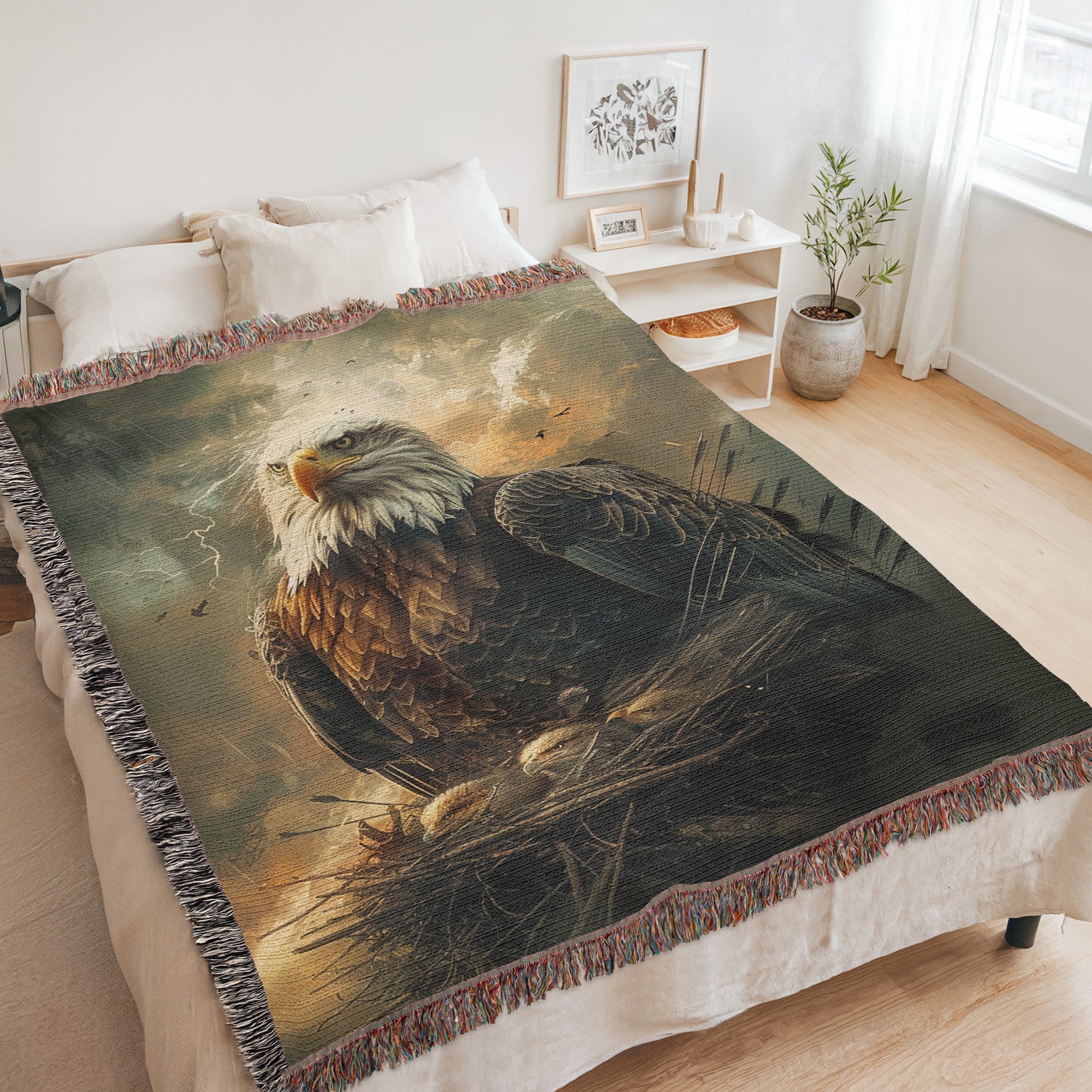 Eagle Protect Eaglets Woven Blanket