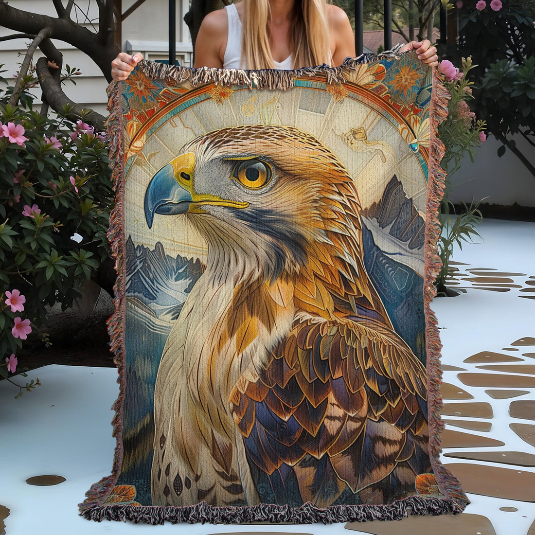 Red Tail Hawk Woven Blanket