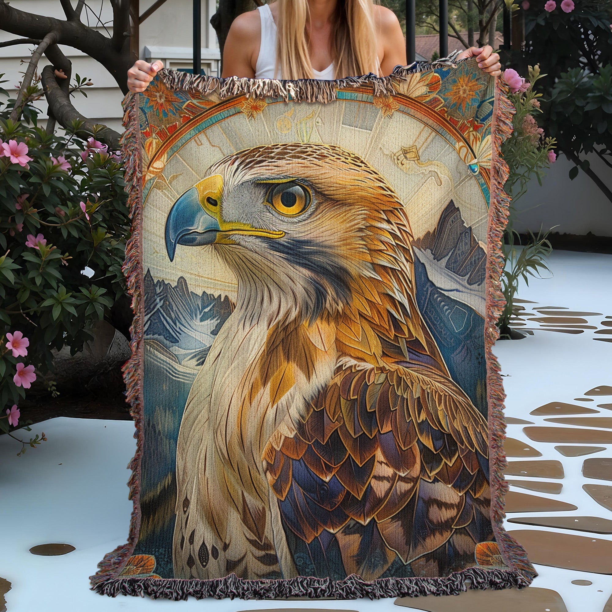 Red Tail Hawk Woven Blanket