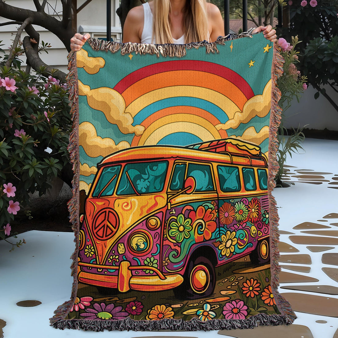 Retro Camper Vibe Woven Blanket