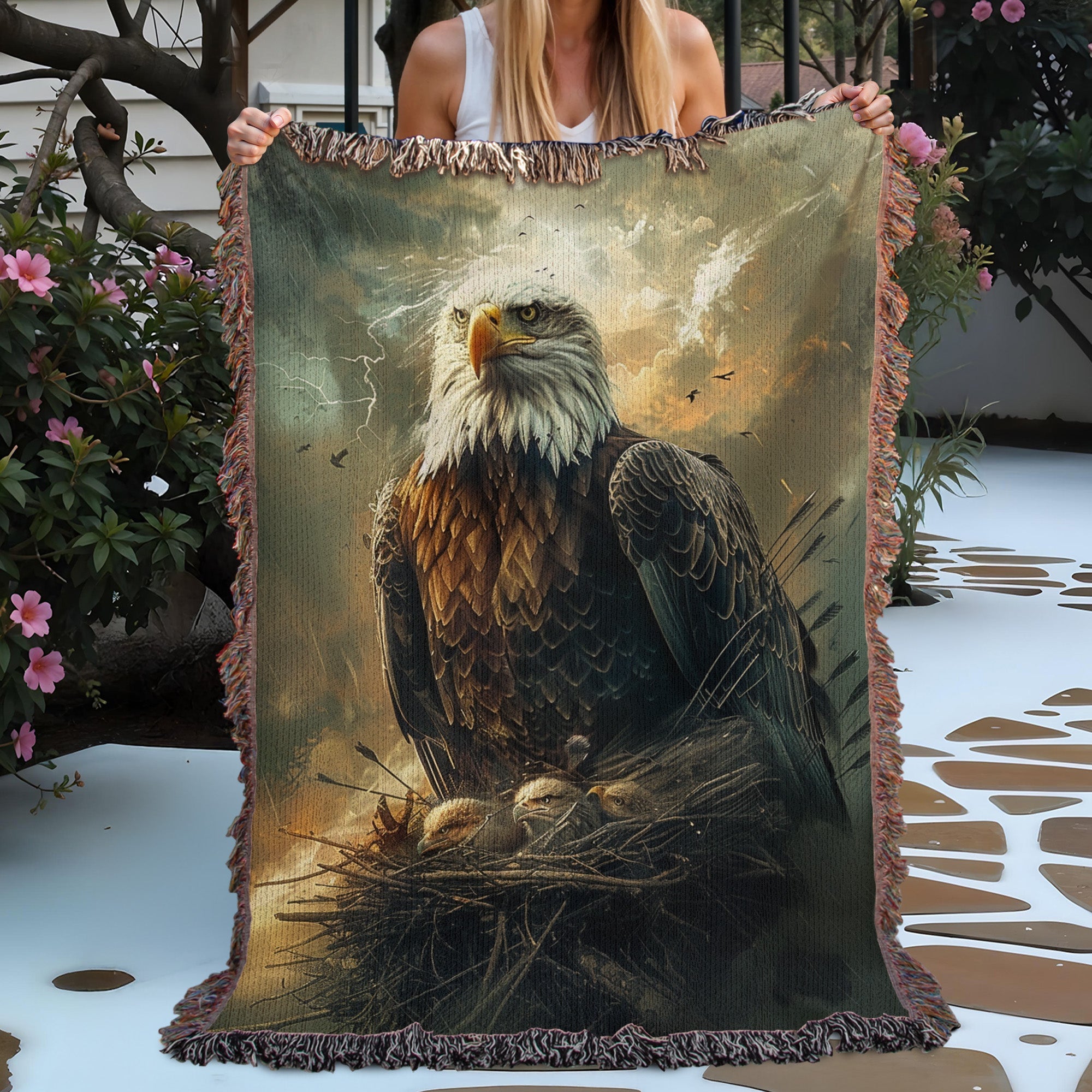 Eagle Protect Eaglets Woven Blanket
