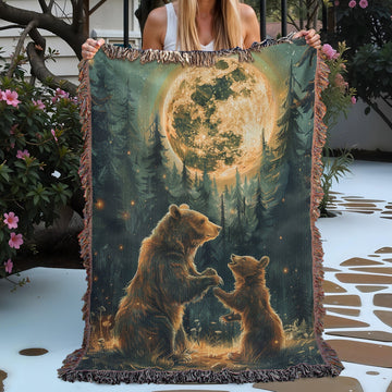 Moonlit Bear Frolic Woven Blanket
