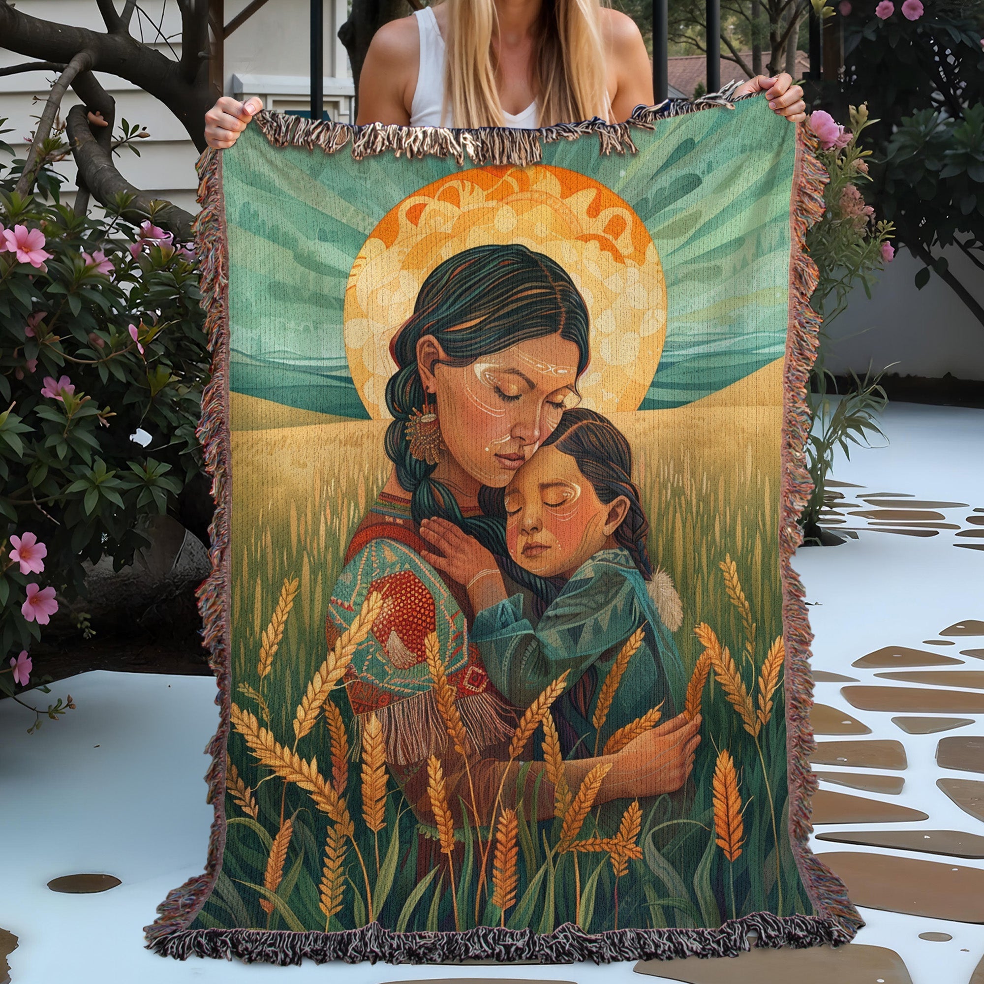 Native Mother’s Embrace Woven Blanket