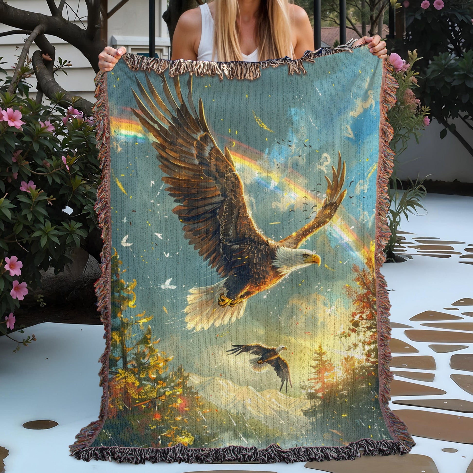 Rainbow Eagles Woven Blanket