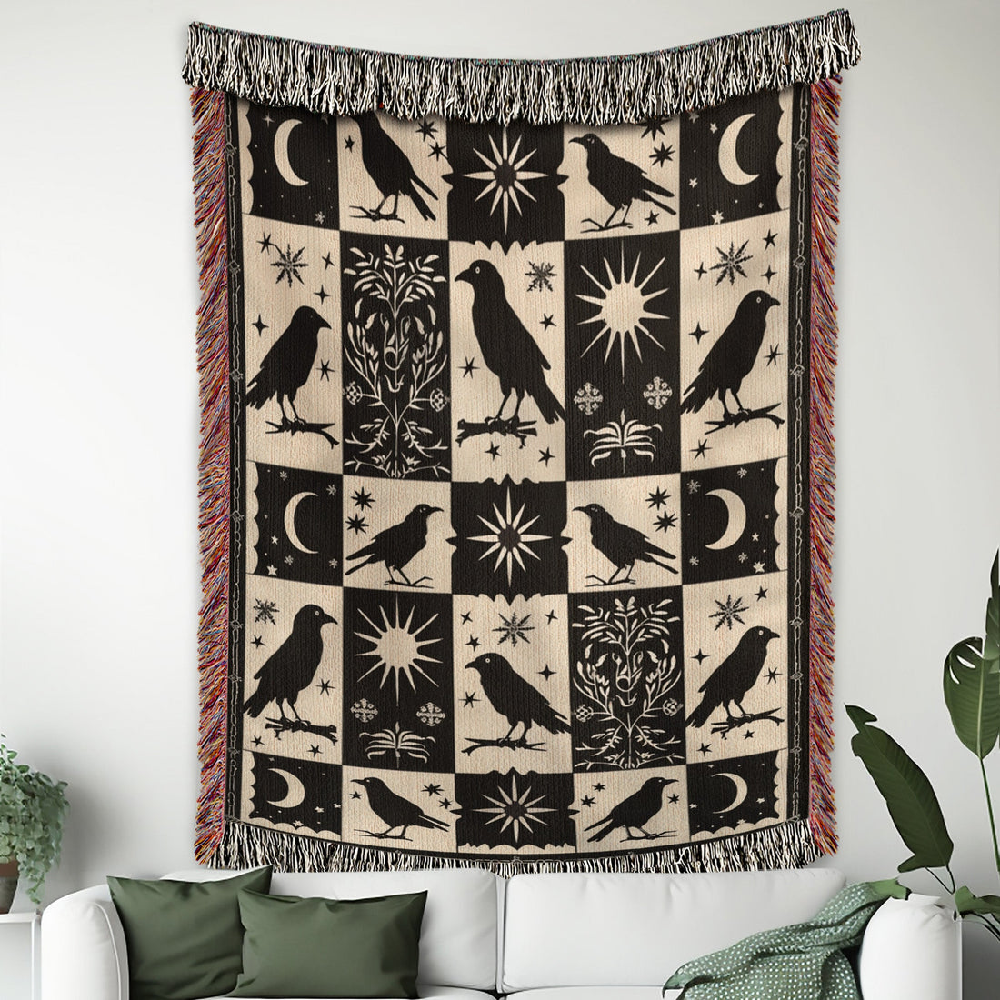 Black Crow Moon Woven Blanket