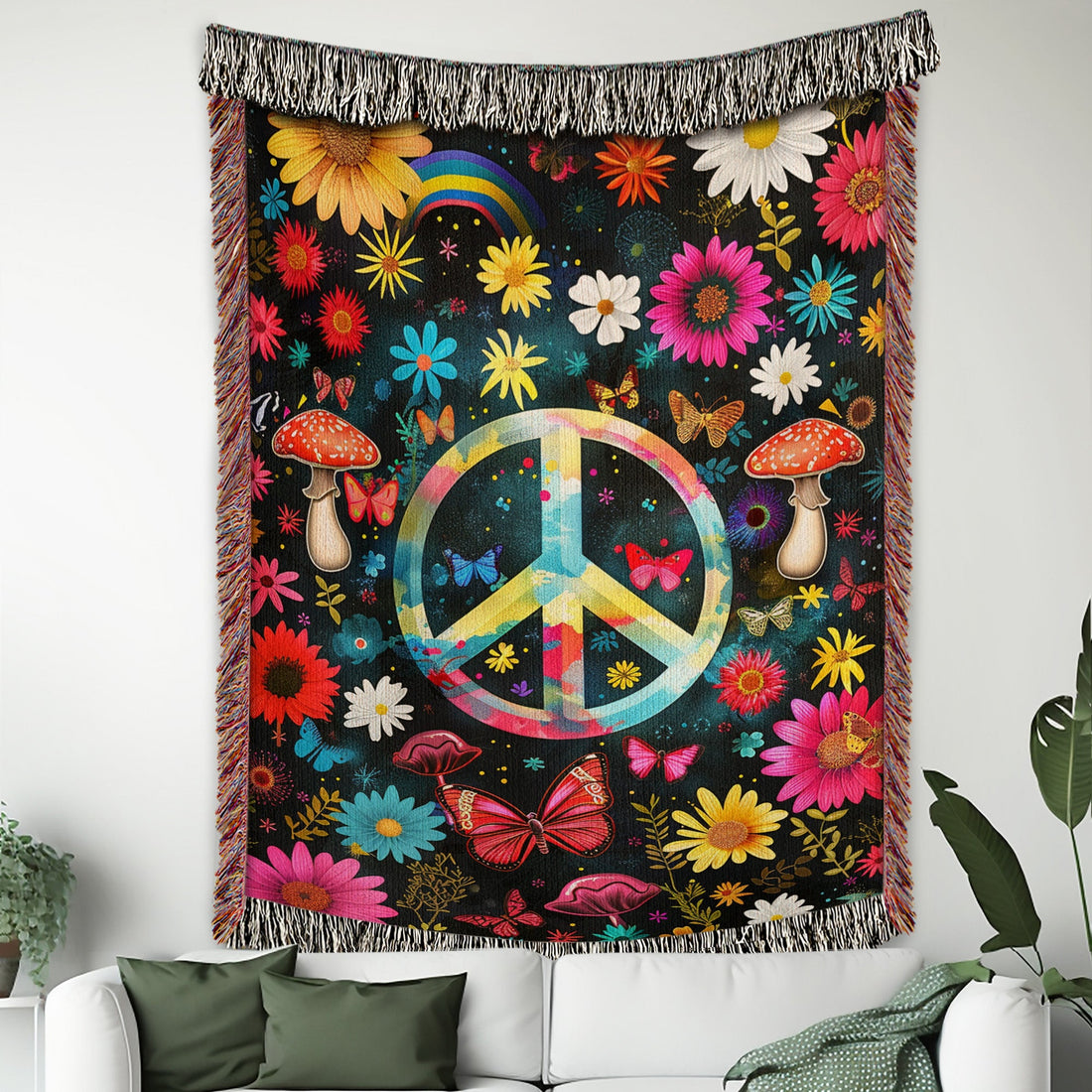 Hippie Peace Garden Woven Blanket