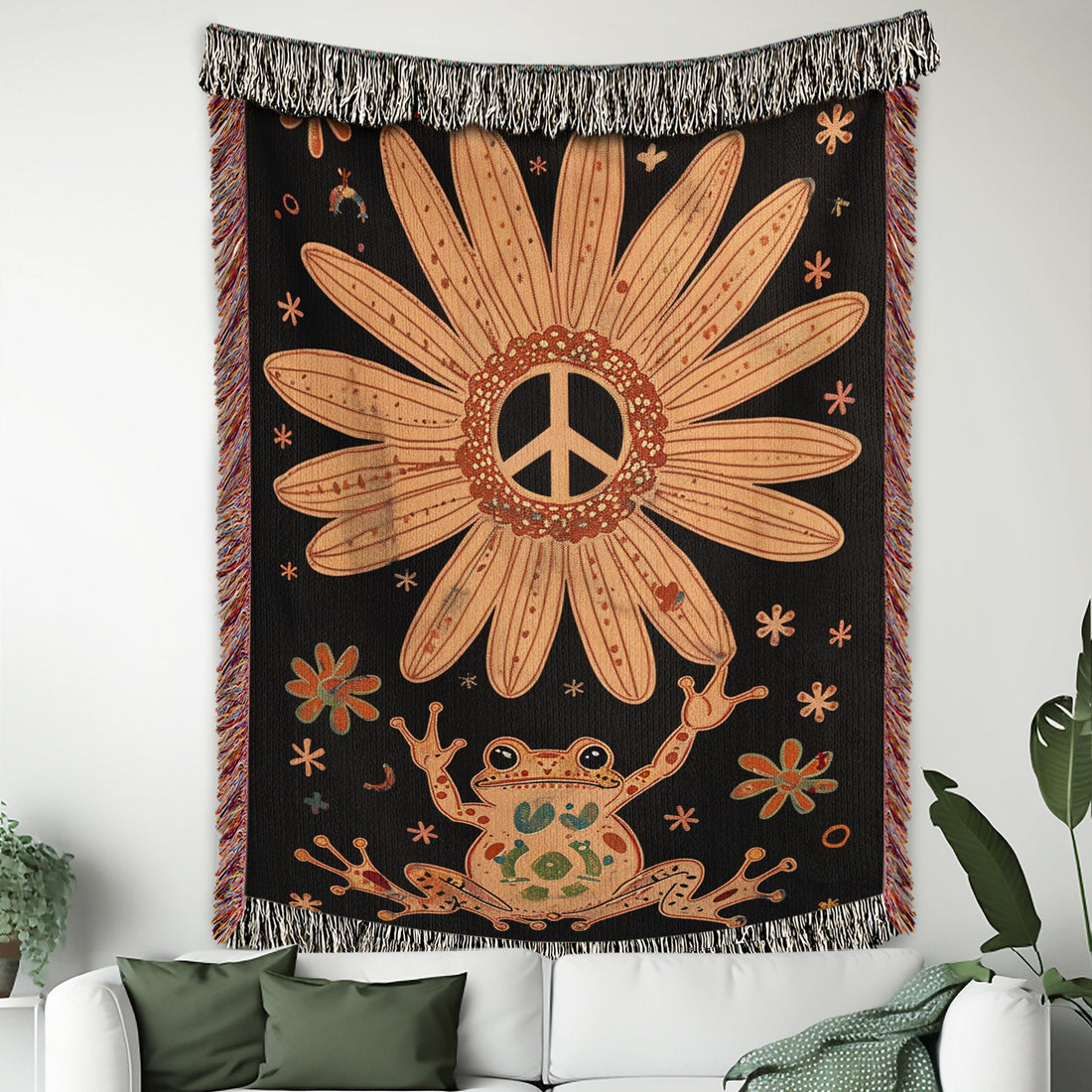 Boho Daisy Frog Cotton Blanket