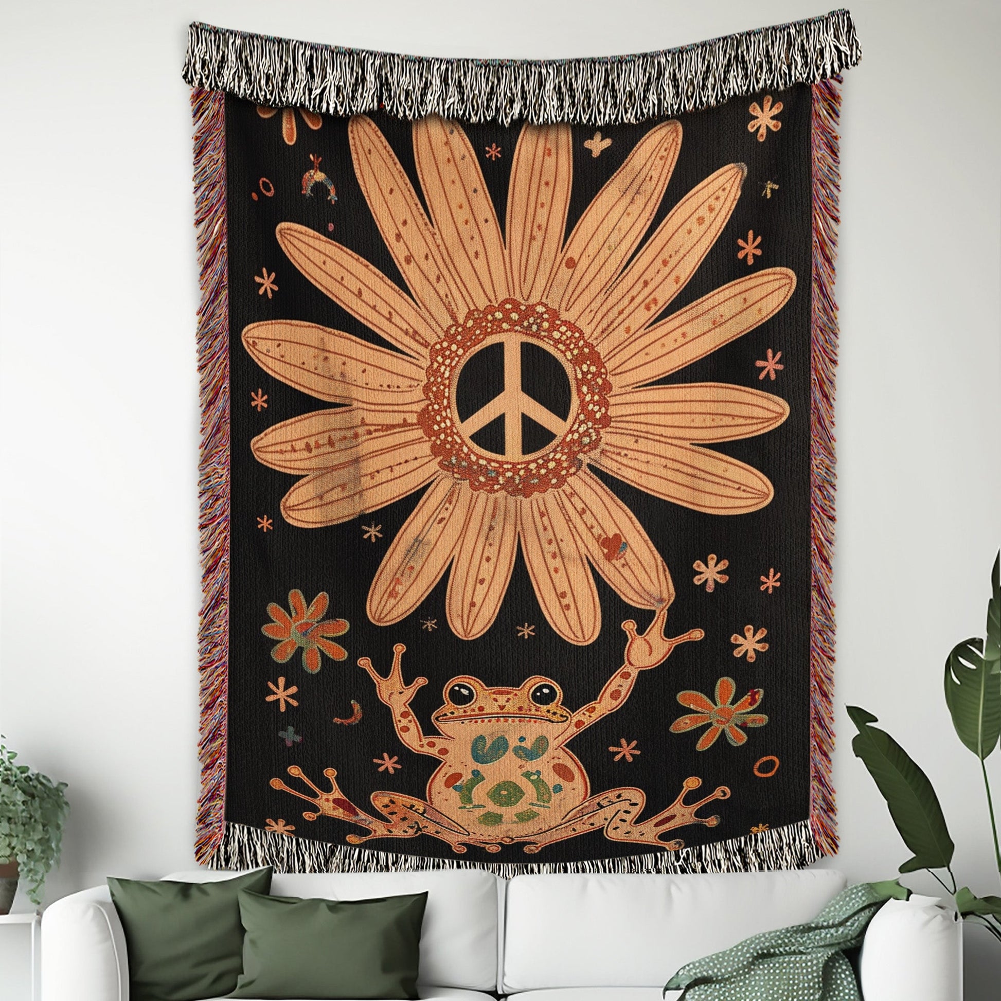 Boho Daisy Frog Cotton Blanket