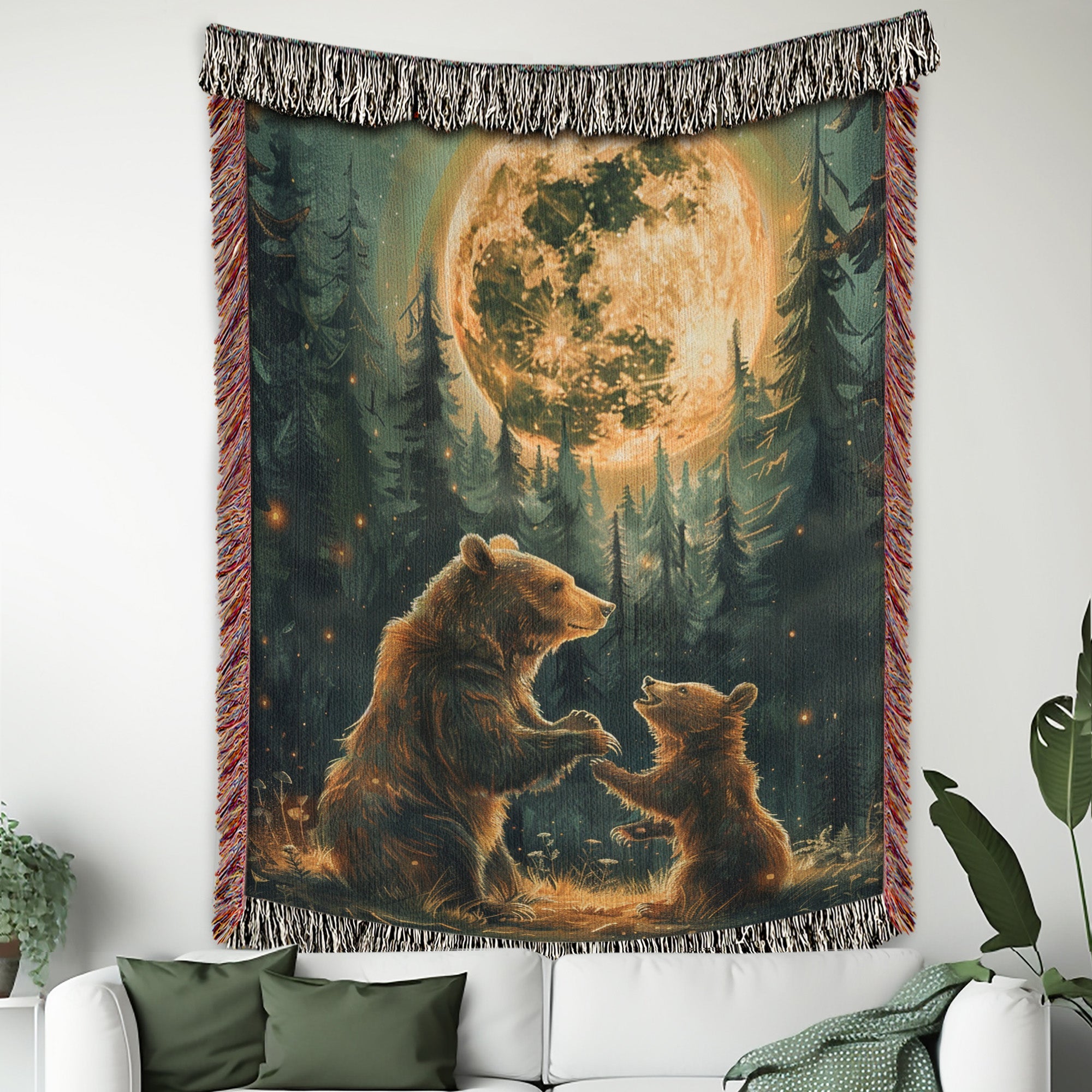 Moonlit Bear Frolic Woven Blanket