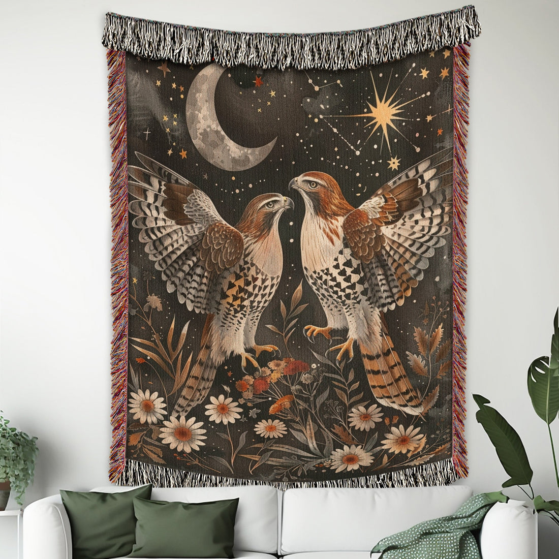 Red Tail Hawk Couple Woven Blanket