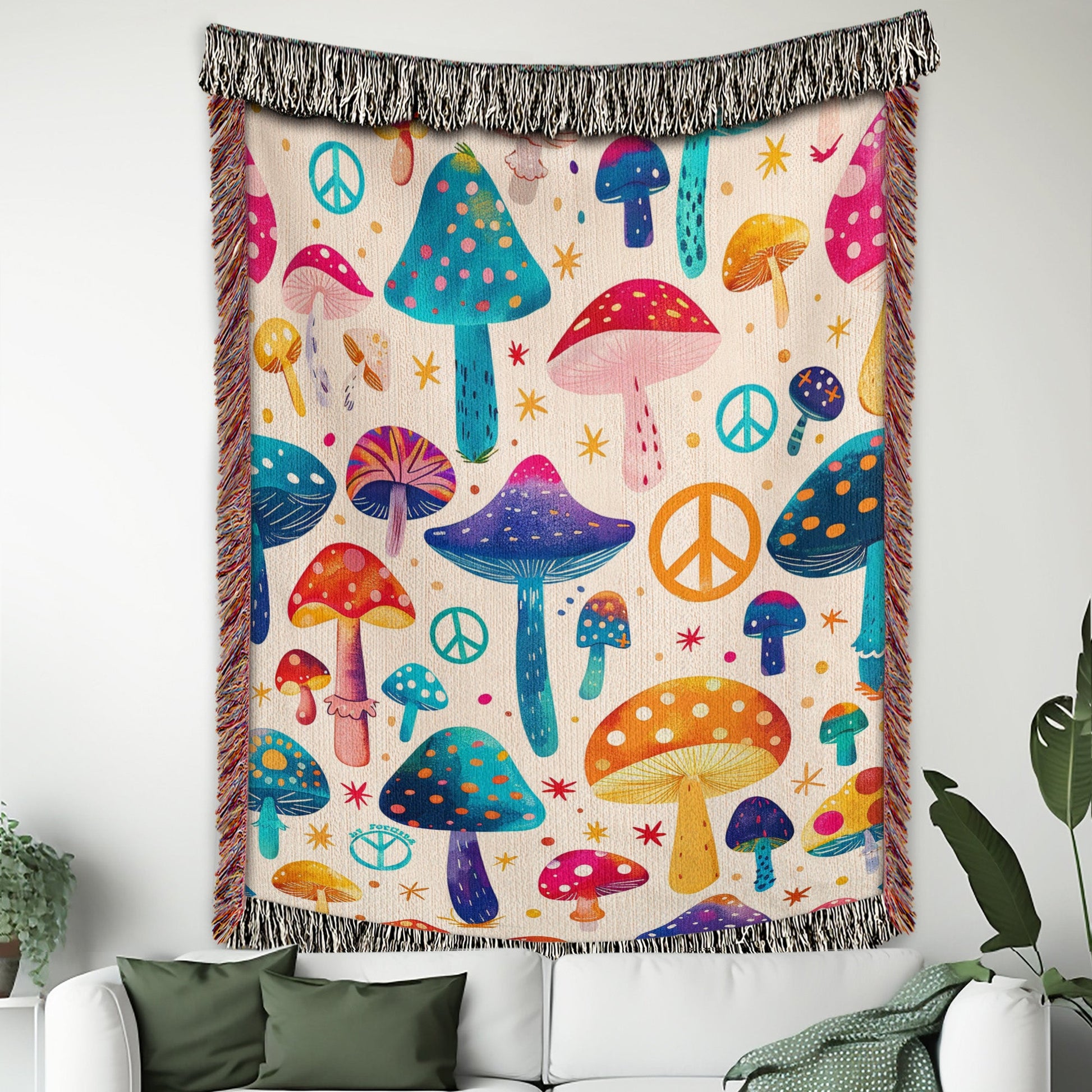 Mushroom Peace Woven Blanket