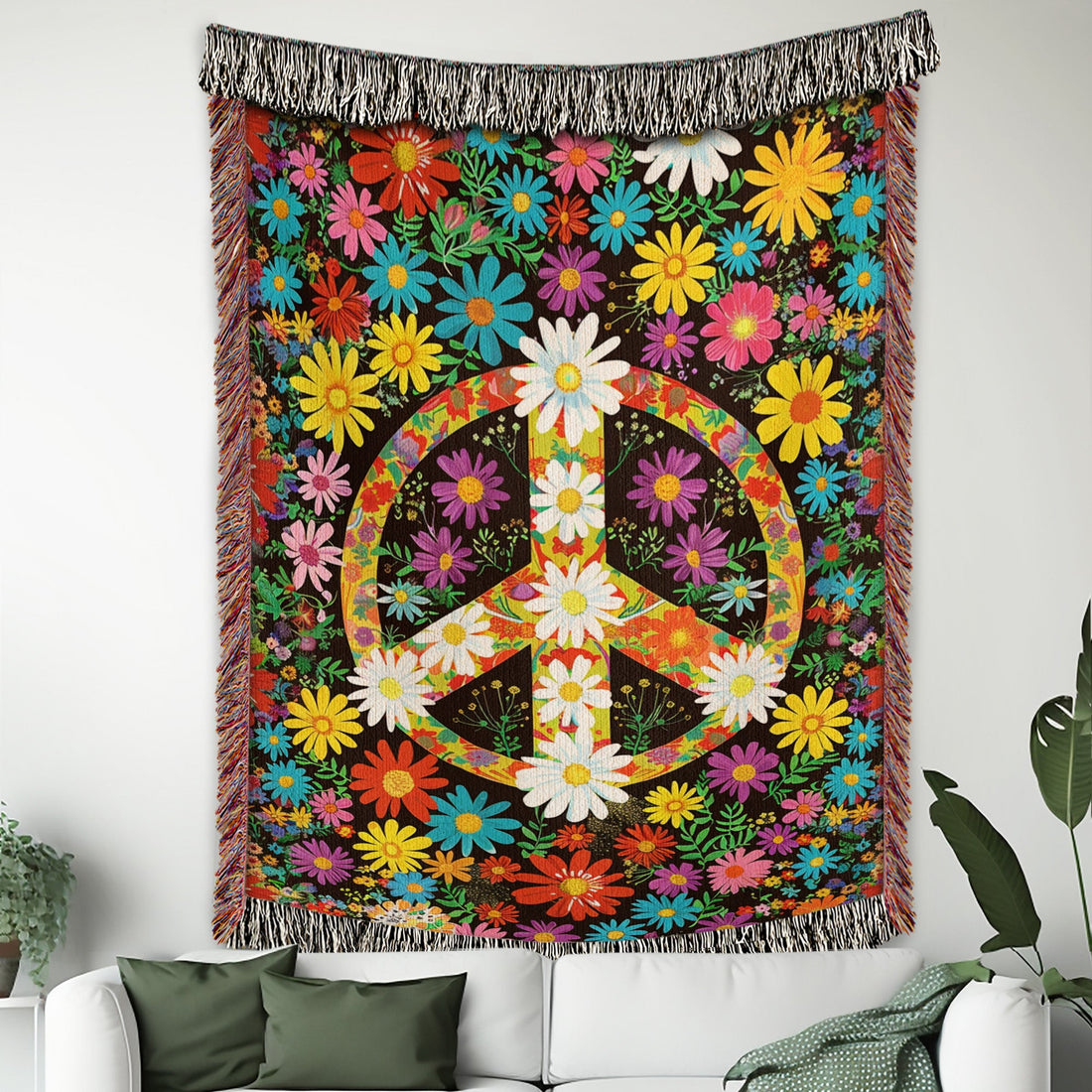 Hippie Flower Peace Woven Blanket