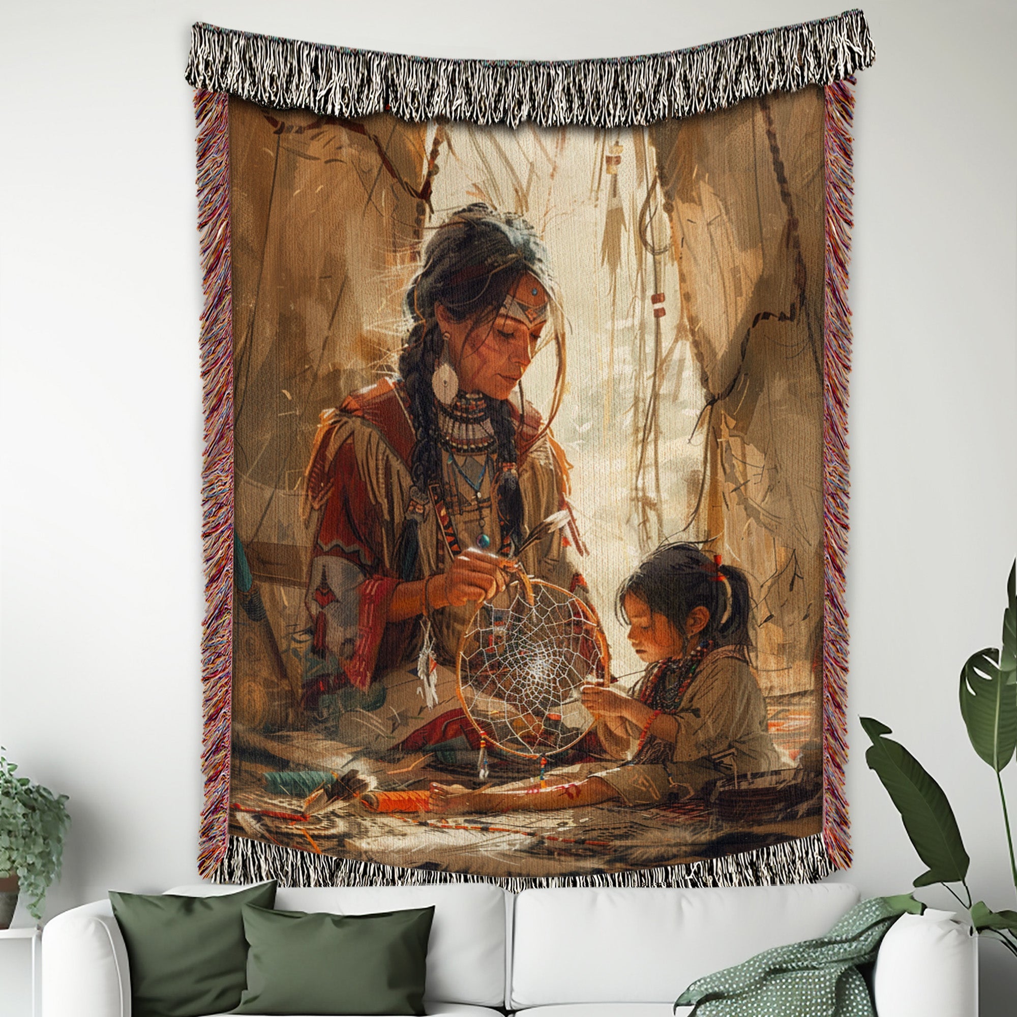 Native Mom Dreamcatcher Woven Blanket