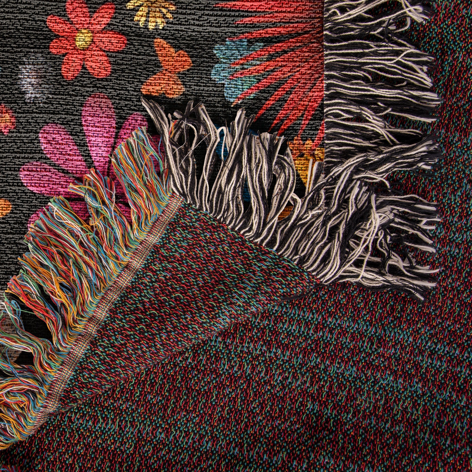 Hippie Peace Mushroom Butterfly Woven Blanket