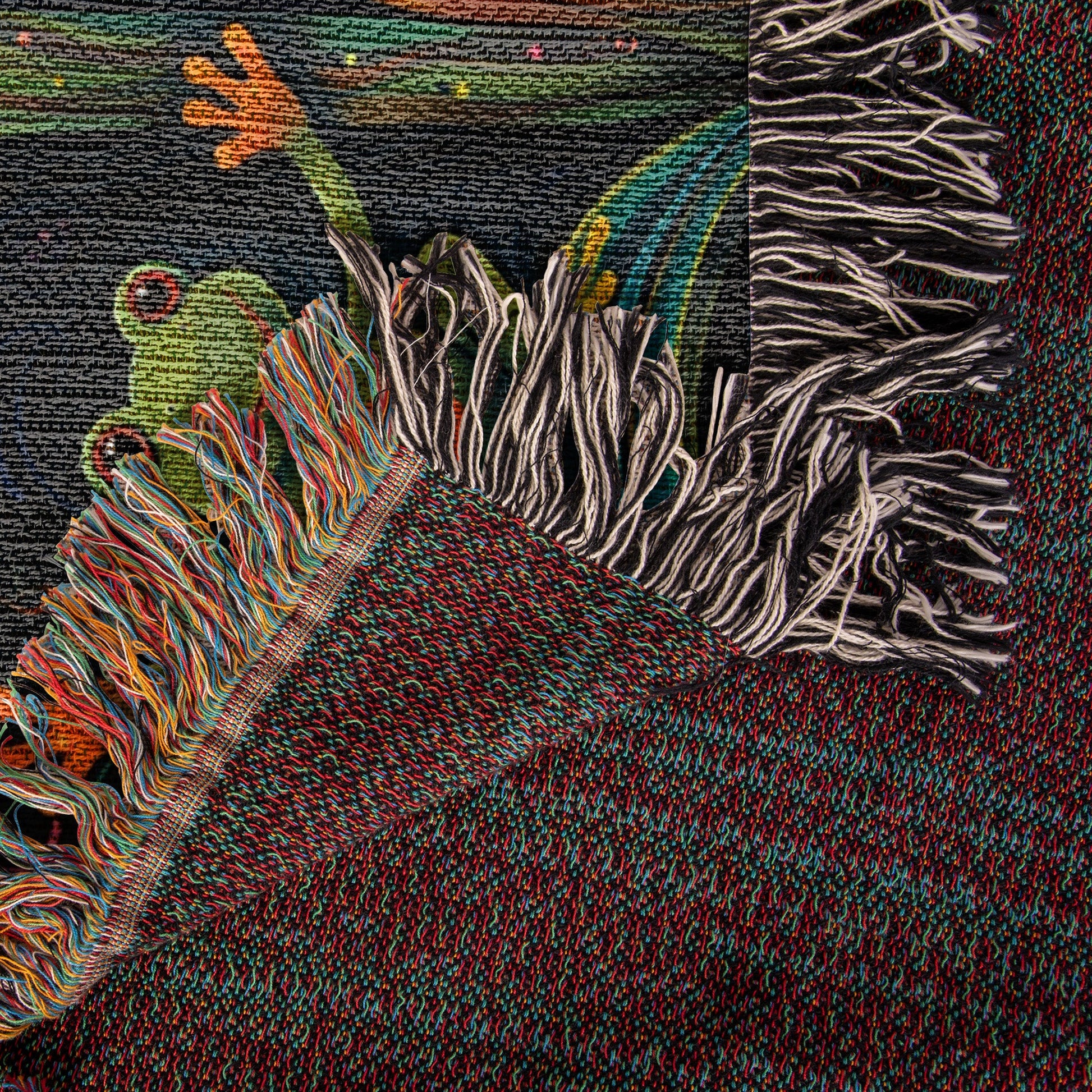 Hippie Frog Flower Woven Blanket