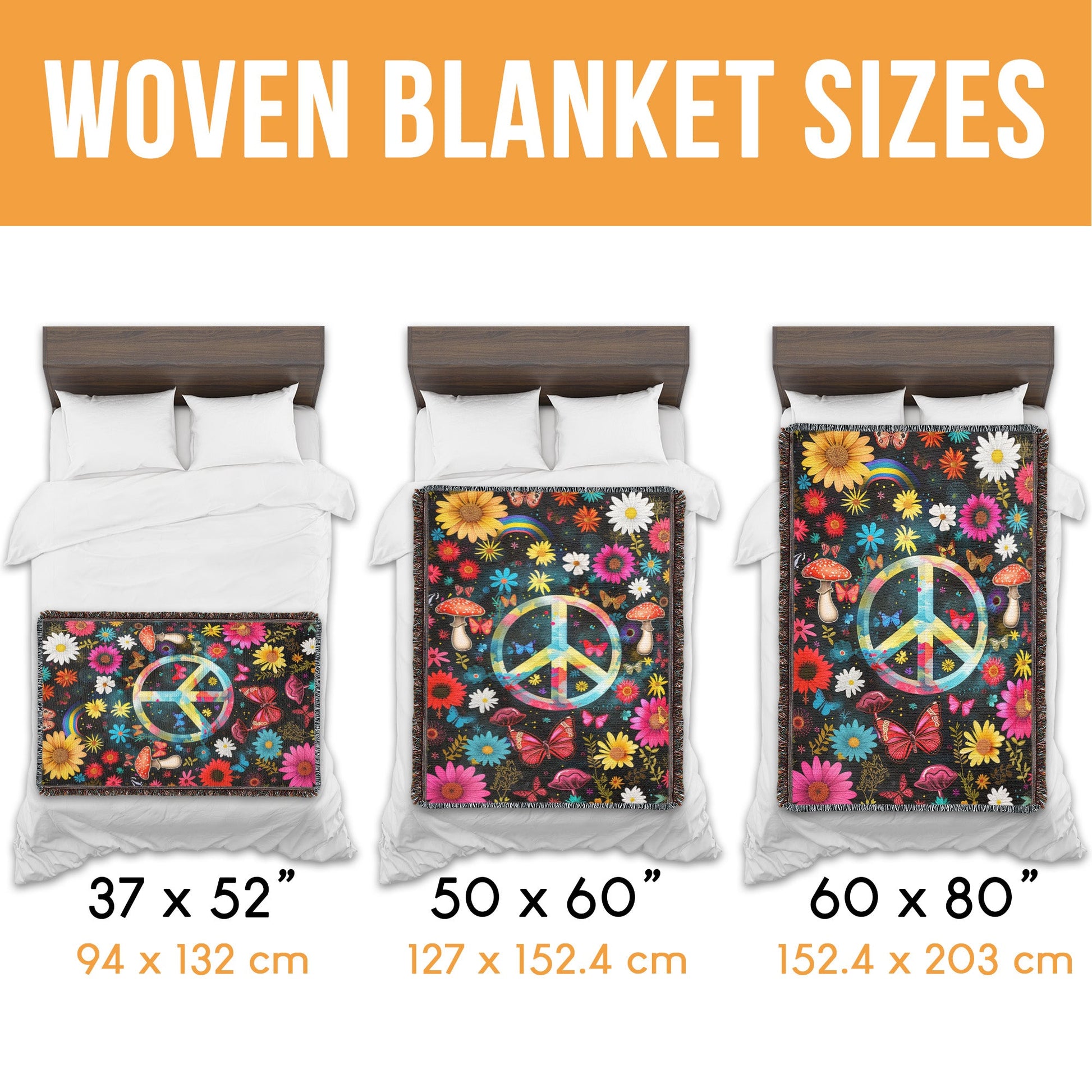 Hippie Peace Garden Woven Blanket