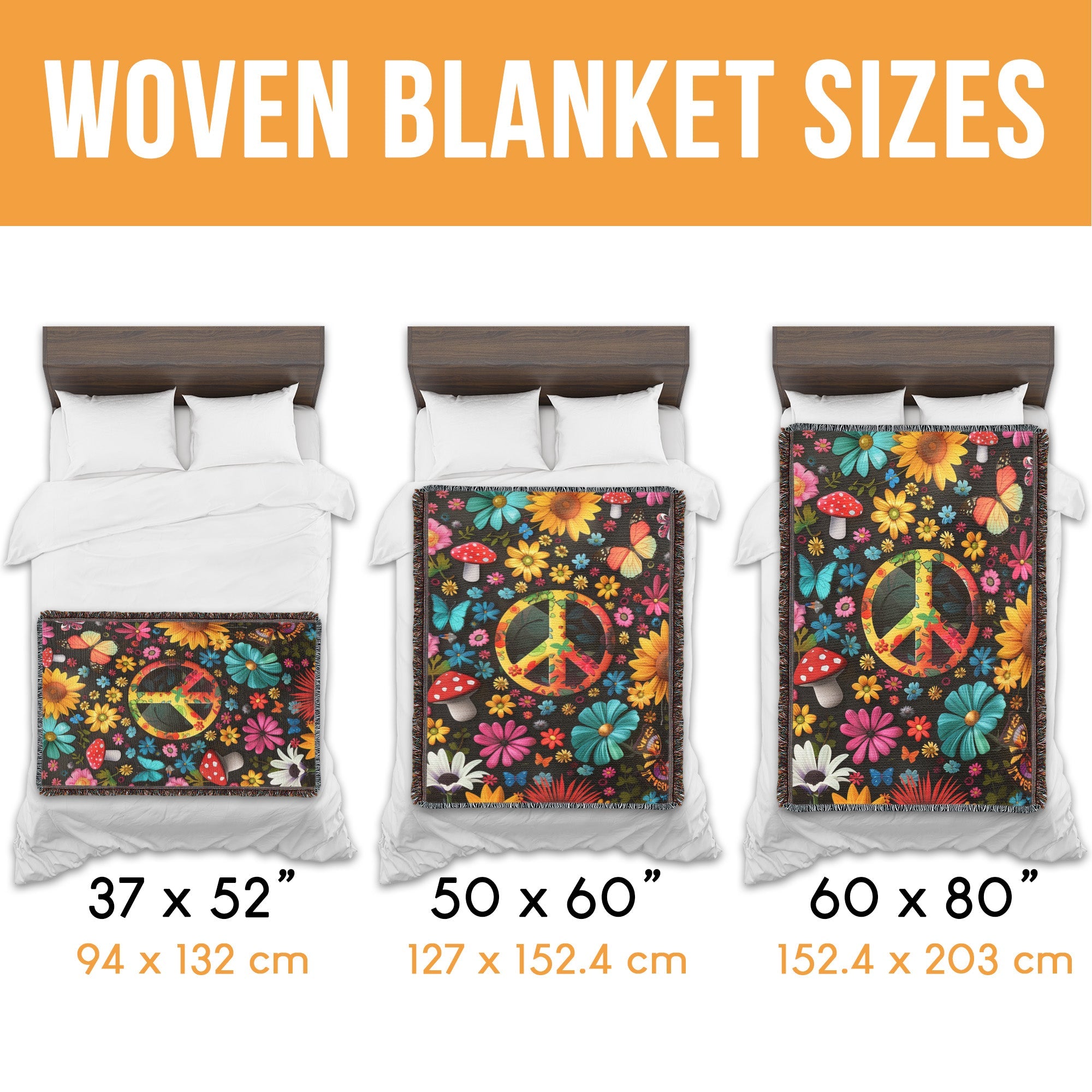 Hippie Peace Mushroom Butterfly Woven Blanket