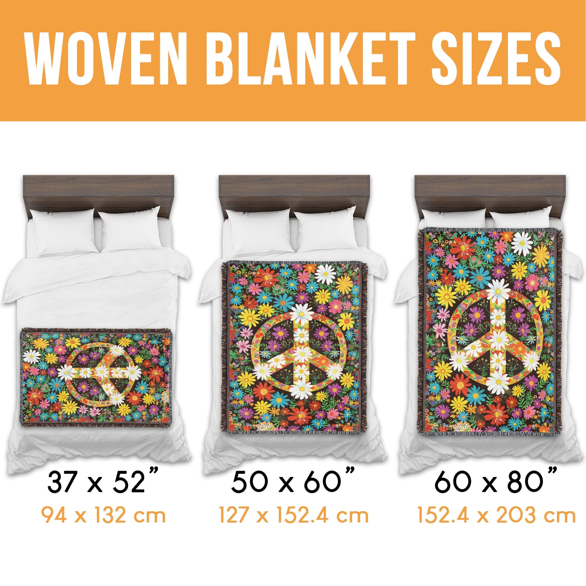 Hippie Flower Peace Woven Blanket