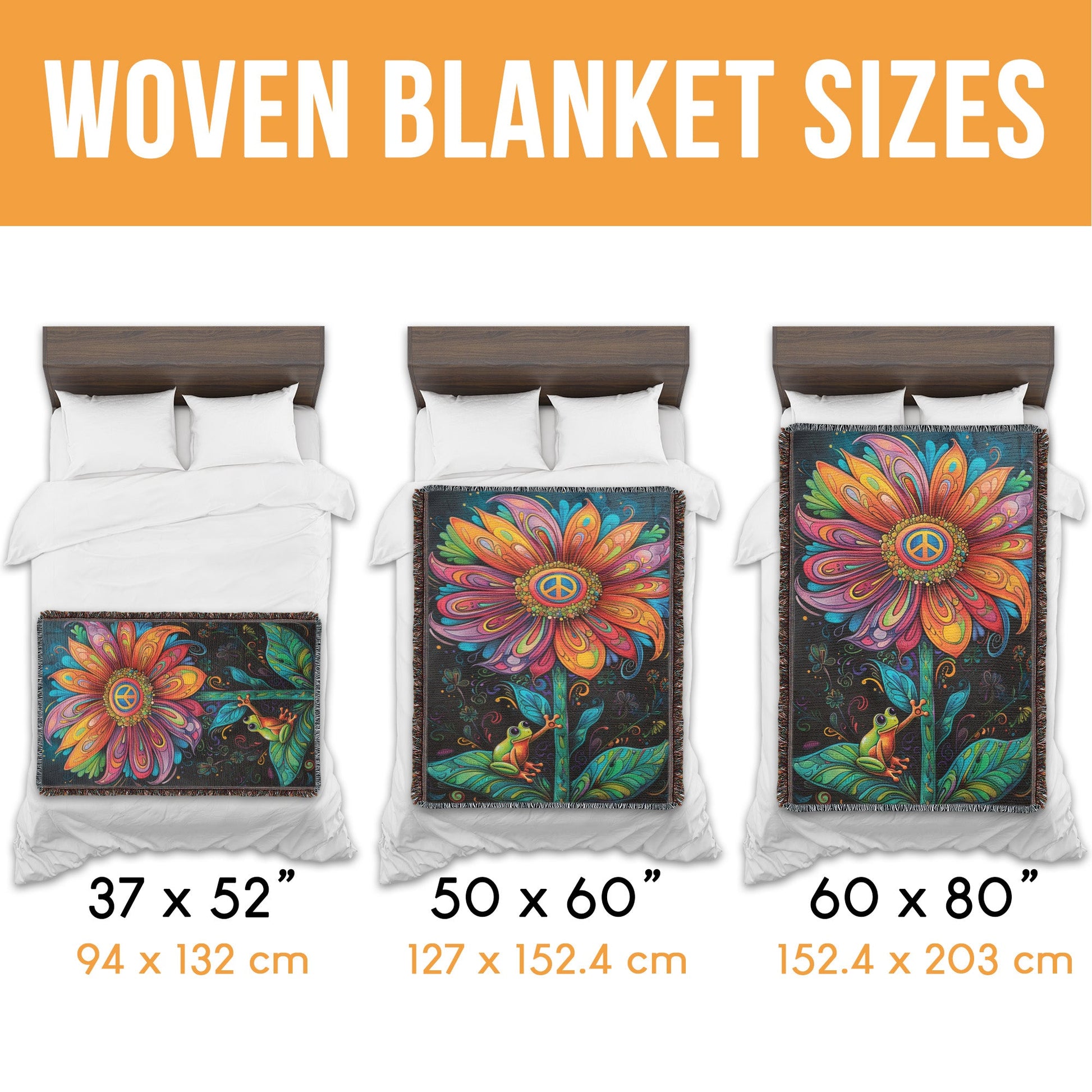 Frog Daisy Peace Woven Blanket