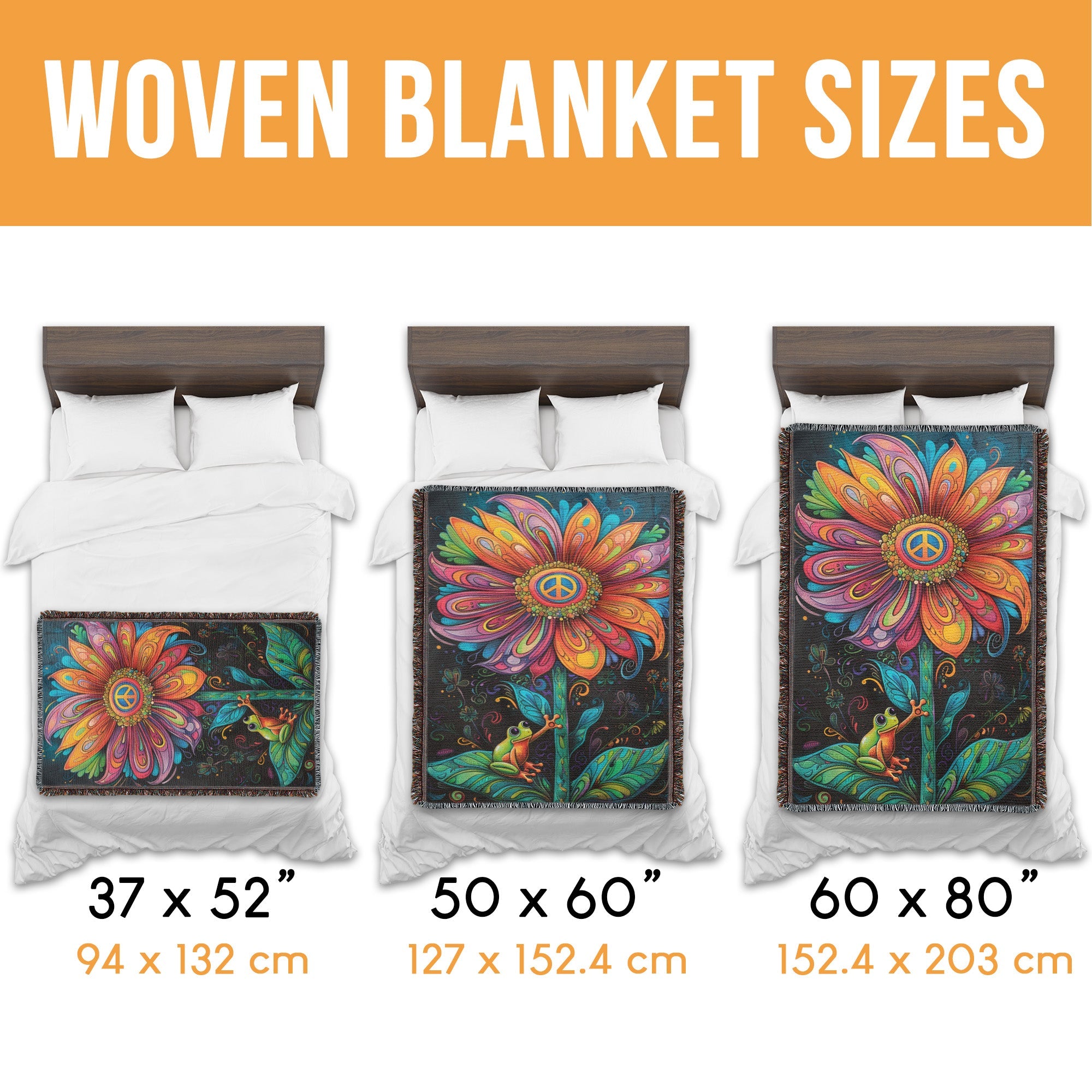 Frog Daisy Peace Woven Blanket