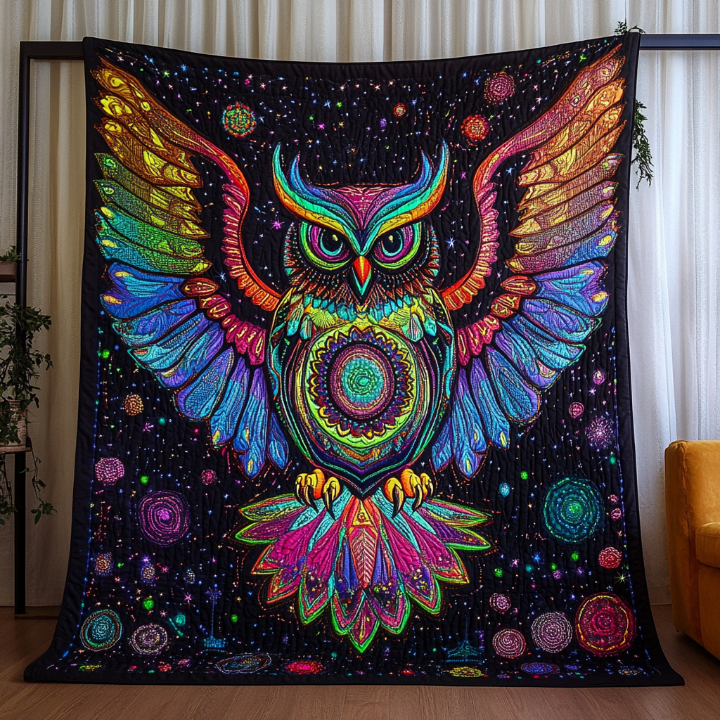 Moonlit Guardian Quilted Blanket Christmas Room Decor Gift For Owl Lover - Marykun