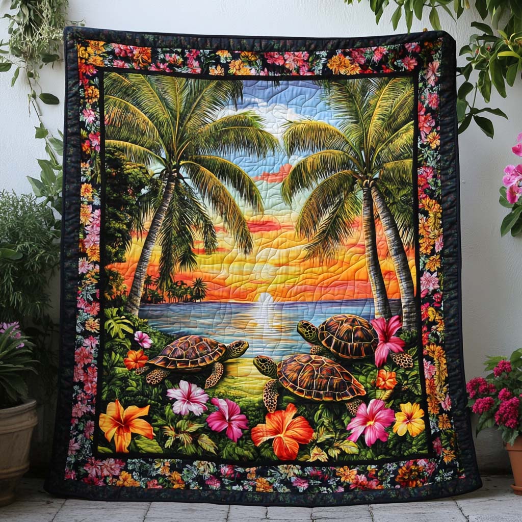 Moonlit Turtle Path Quilted Blanket Cool Throw Blanket Gifts For Fishermen Who Have Everything - Marykun