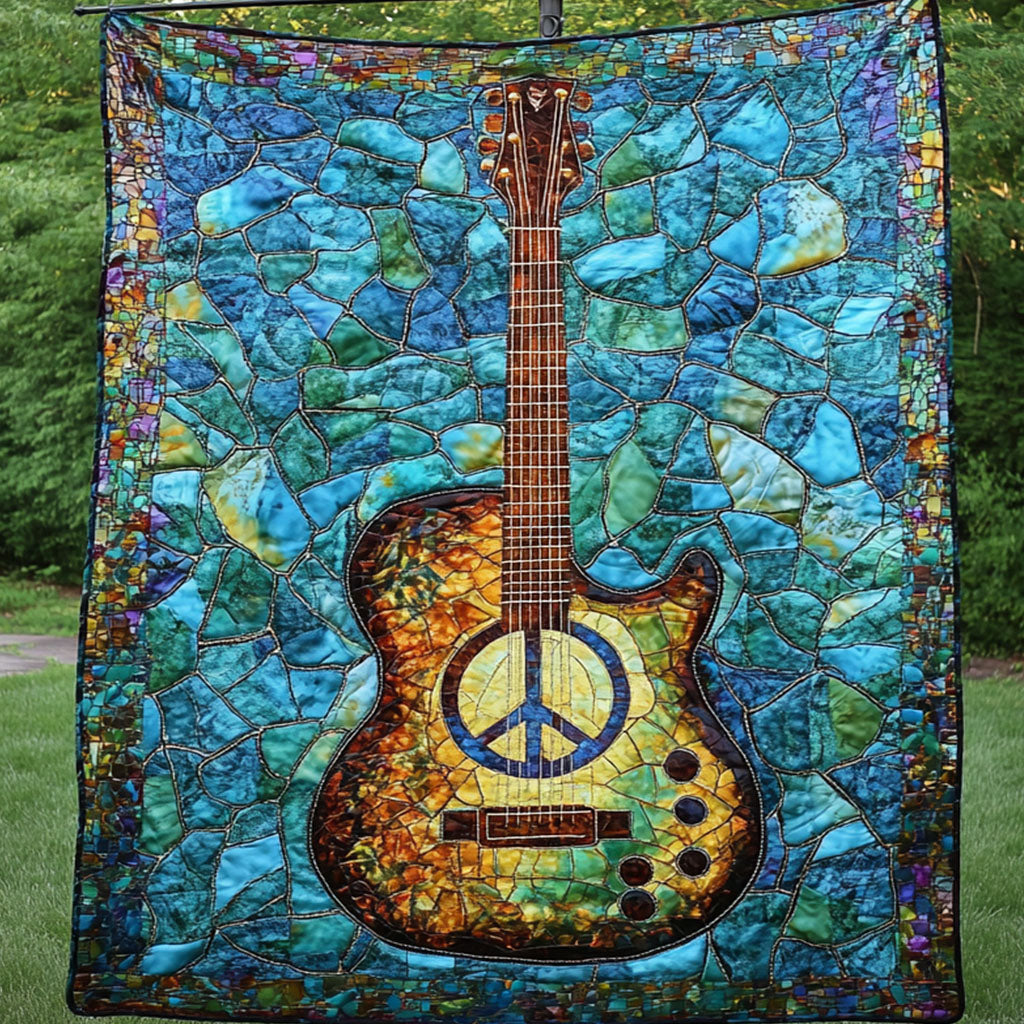 Mosaic Guitar Quilted Blanket Bedroom Xmas Decor Xmas Gifts For Guitar Players - Marykun