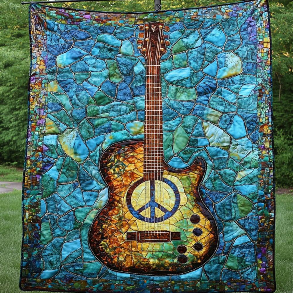 Mosaic Guitar Quilted Blanket Bedroom Xmas Decor Xmas Gifts For Guitar Players - Marykun