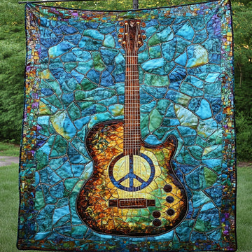 Mosaic Guitar Quilted Blanket Bedroom Xmas Decor Xmas Gifts For Guitar Players - Marykun