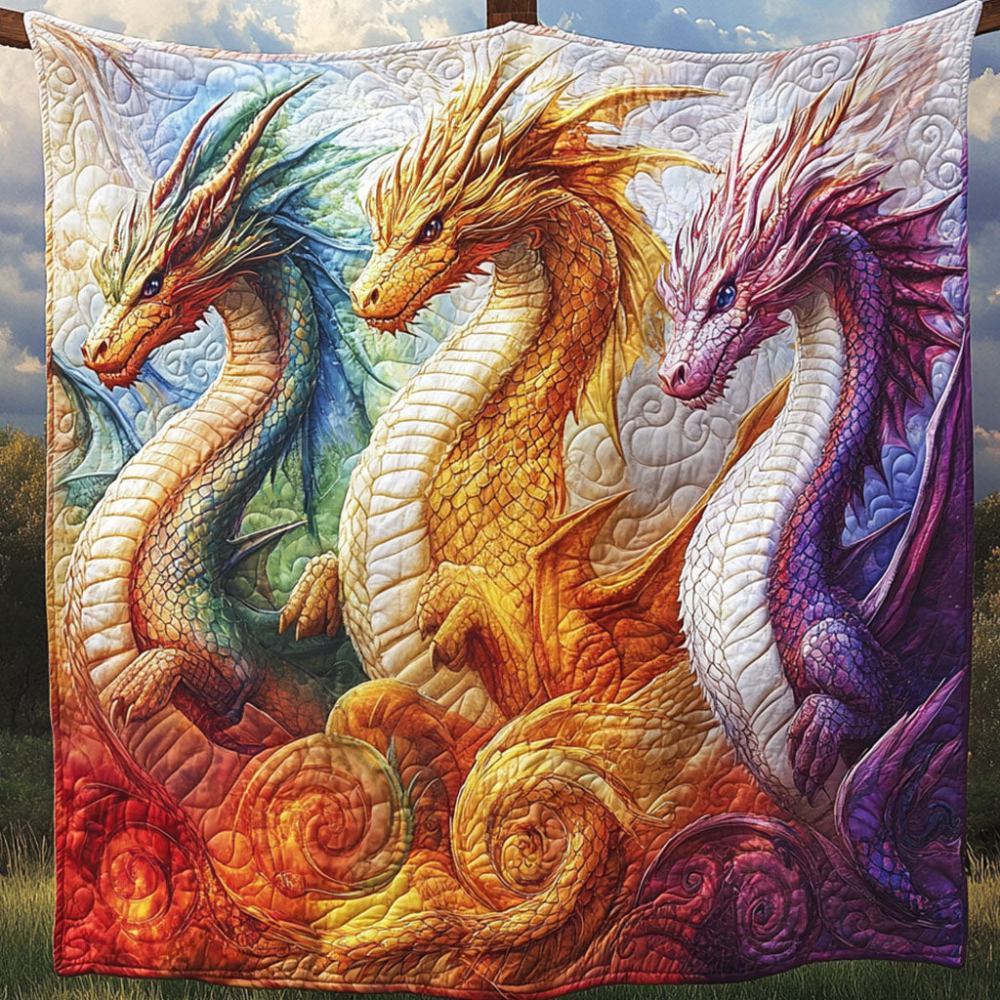 Mystic Fire Quilted Blanket Holiday Throw Blanket Dragon Gifts For Brothers - Marykun