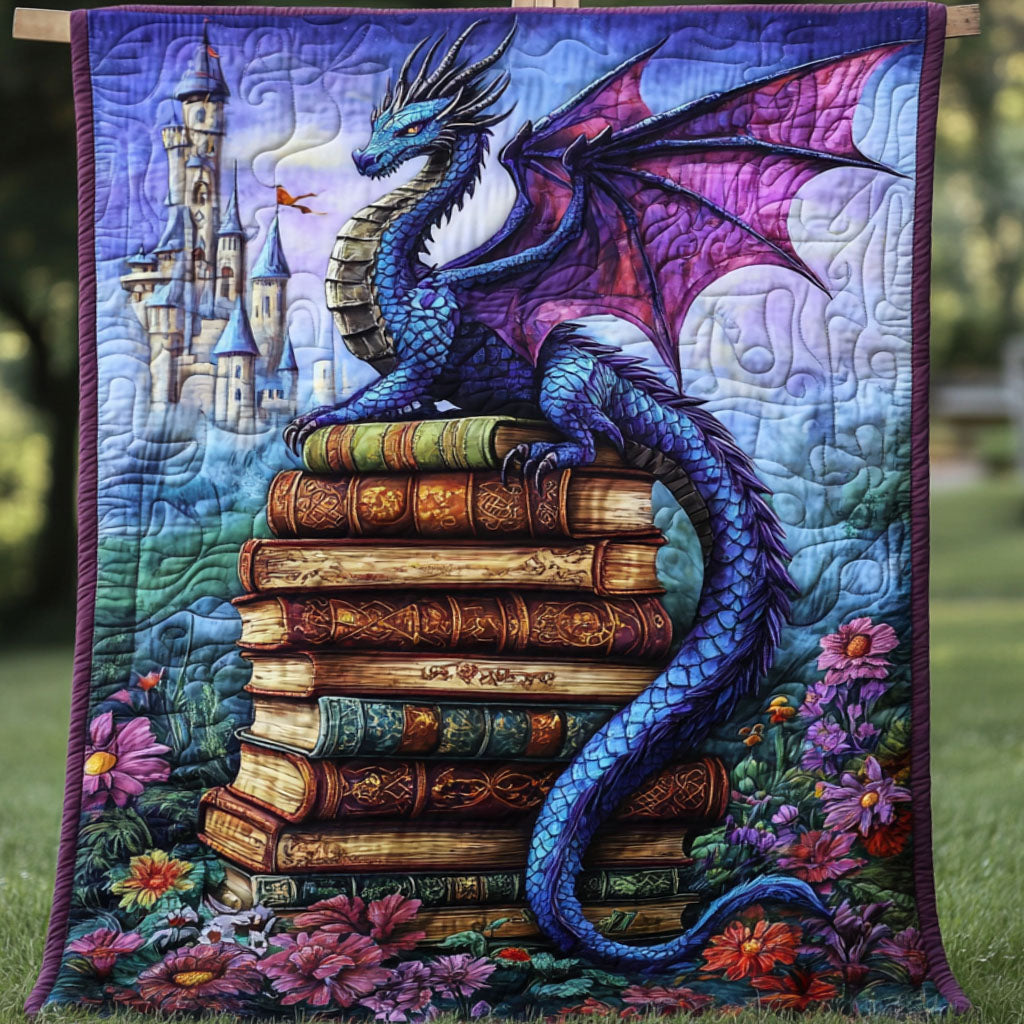 Mystic Tome Guardian Quilted Blanket Cute Throw Blanket Best Gift For Dragon Lovers - Marykun